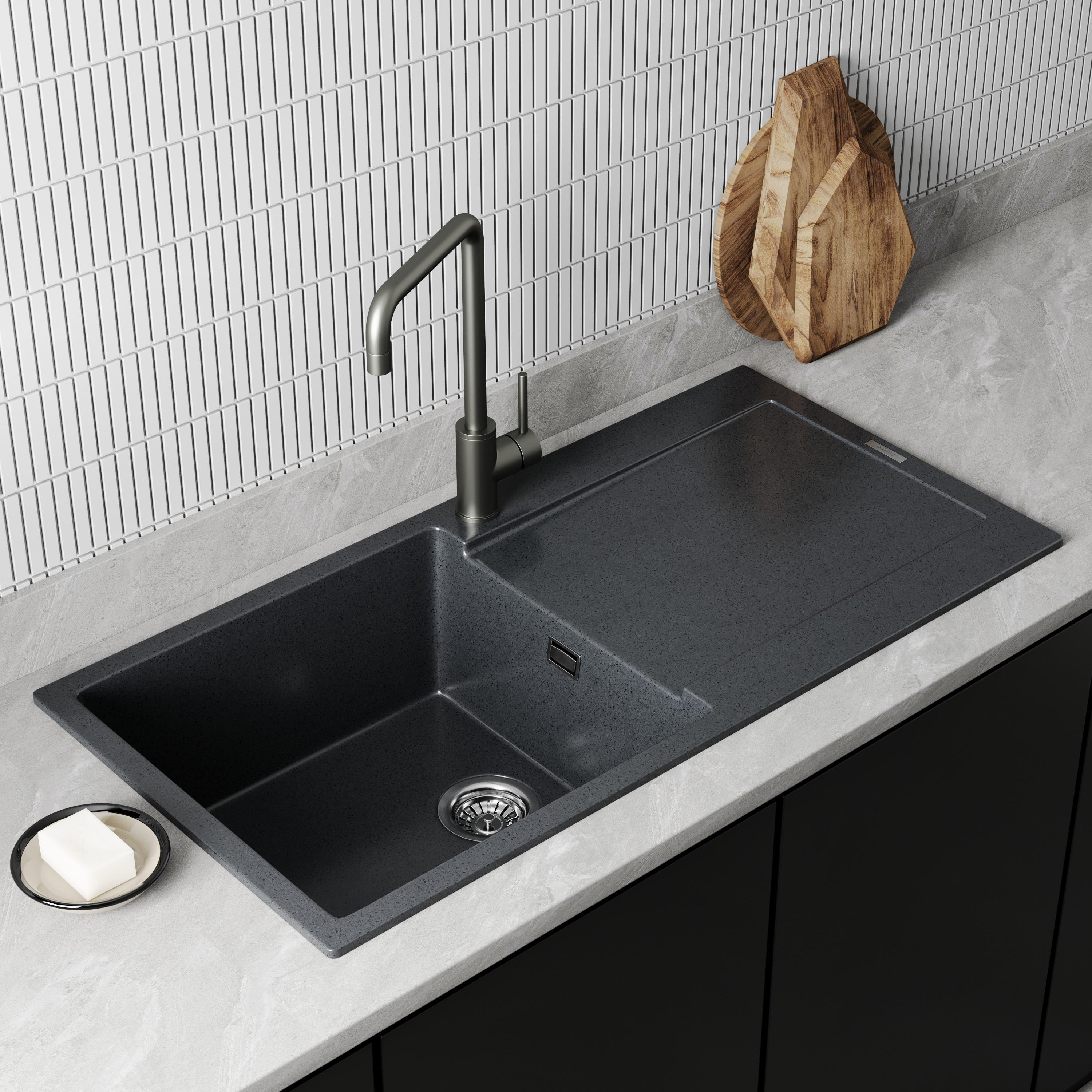 Vellamo Rocca Large 1 Bowl Granite Composite Inset Kitchen Sink & Waste - 1000 x 500mm