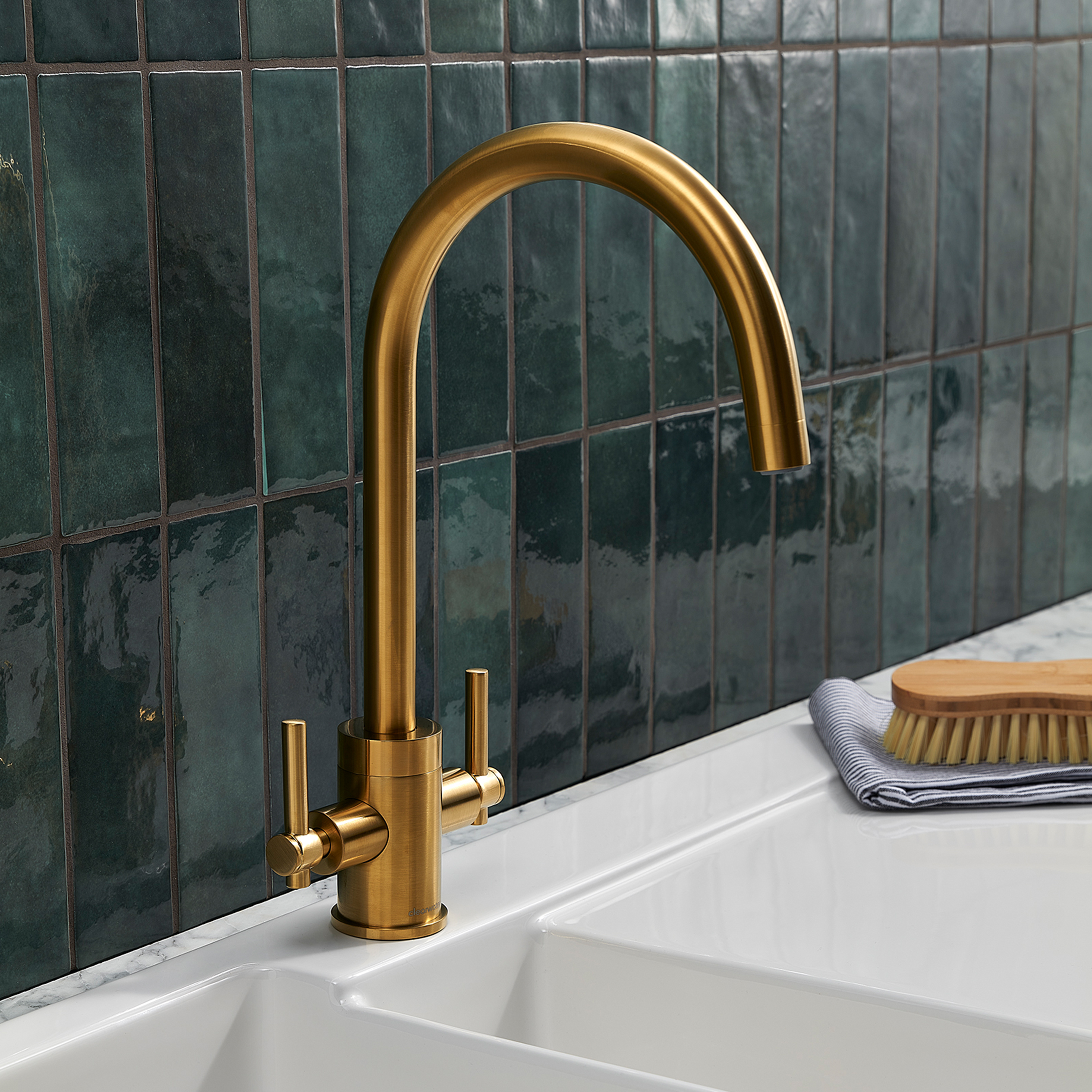 Clearwater Rococo WRAS Approved Twin Lever Mono Kitchen Mixer with Swivel Spout