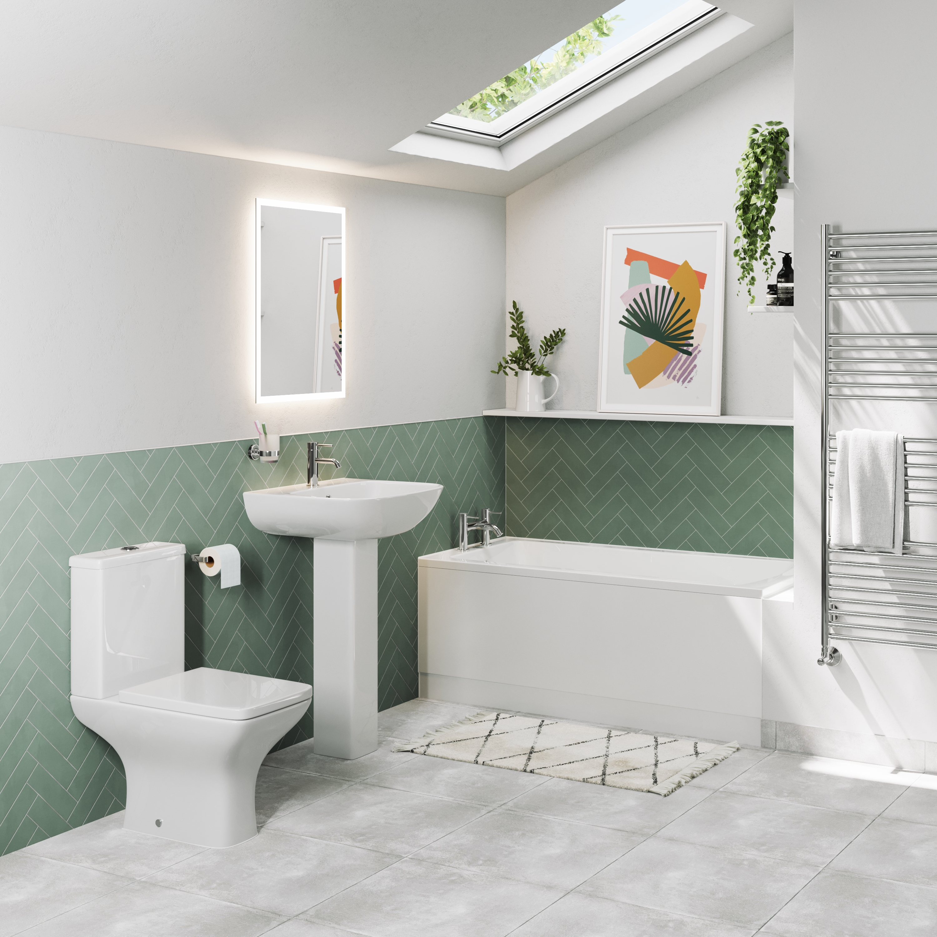 Emily Compact Bathroom Suite with Rimless Toilet & Space Saving Bath