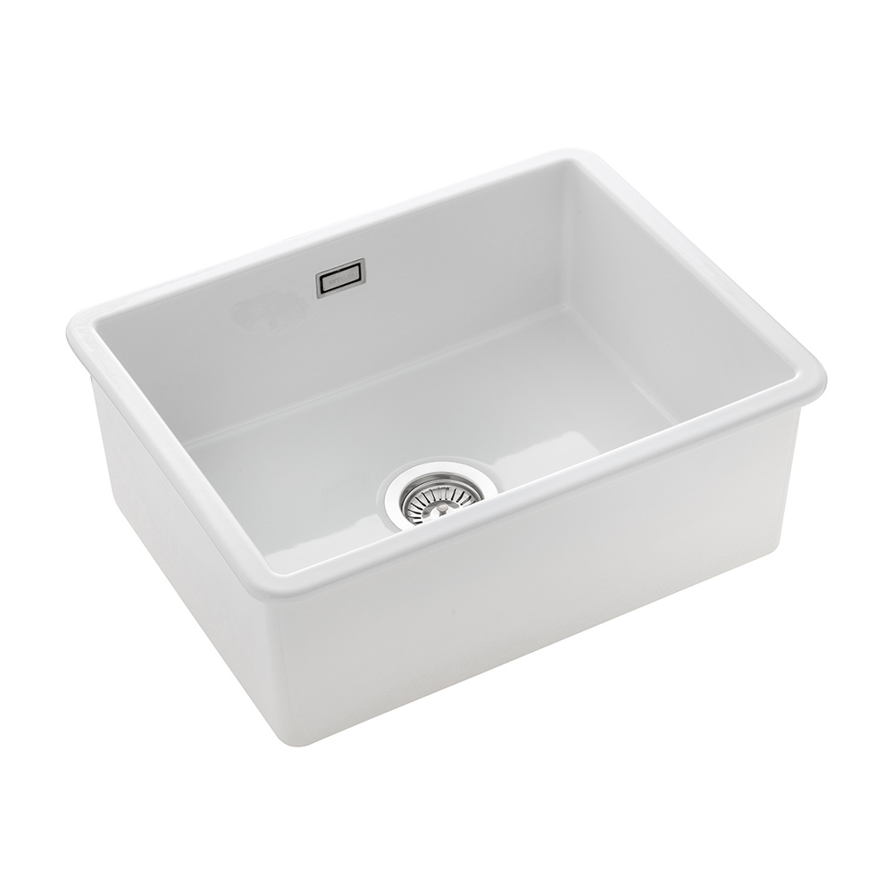 Rangemaster Rustique 1 Bowl Inset/Undermount Fireclay White Ceramic Kitchen Sink & Waste Kit - 598 x 462mm