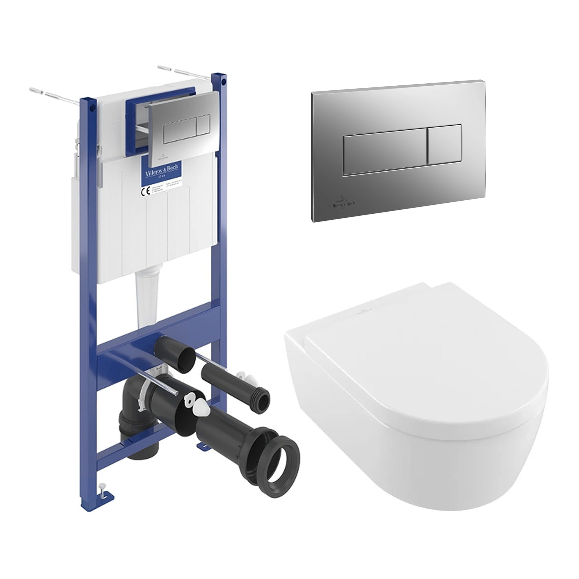 Villeroy & Boch ViConnect Pro S Frame with Arto Wall Mounted Rimless Toilet, Flush Plate & Soft Close Toilet Seat