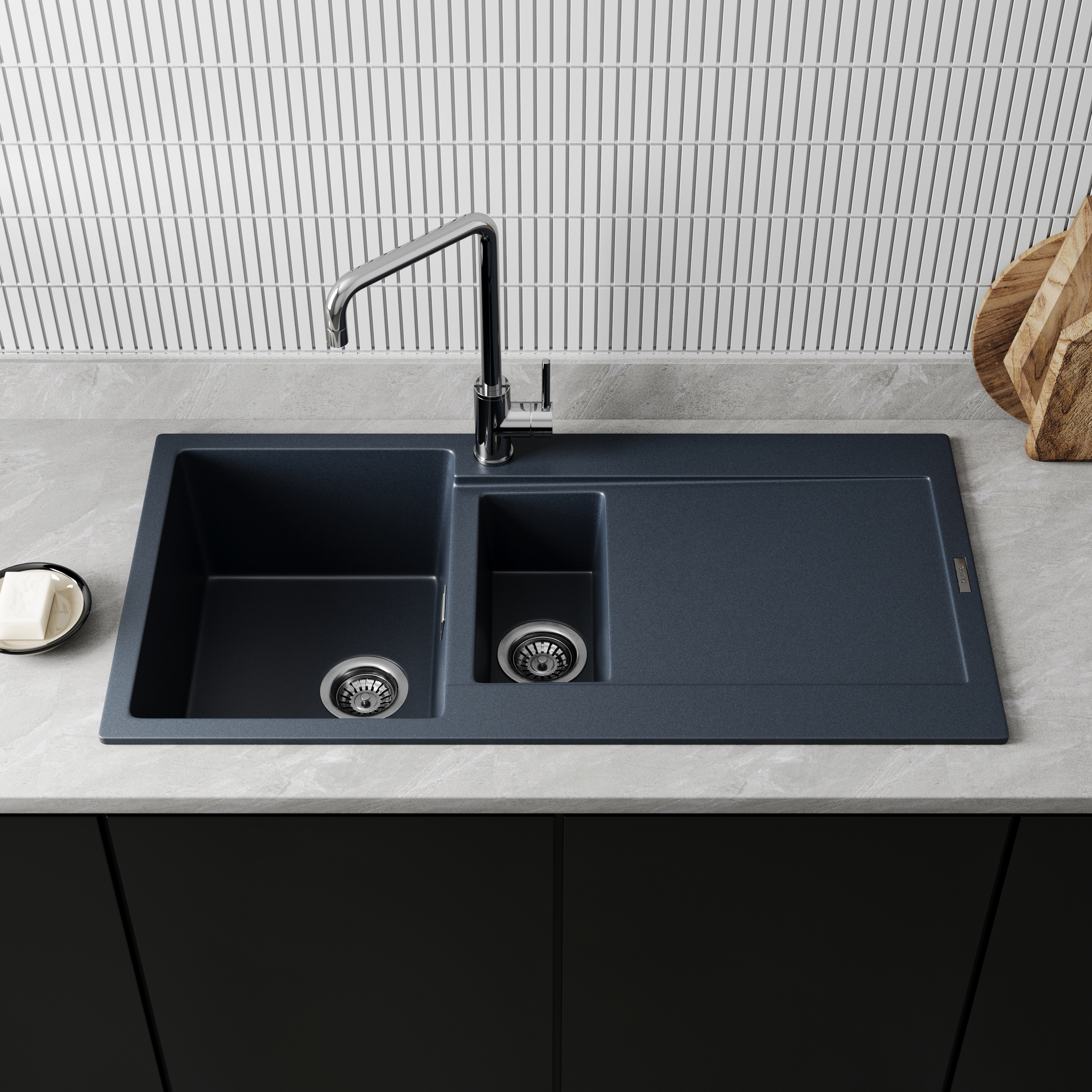 Vellamo Rocca 1.5 Bowl Granite Composite Inset Kitchen Sink & Waste - 1000 x 500mm