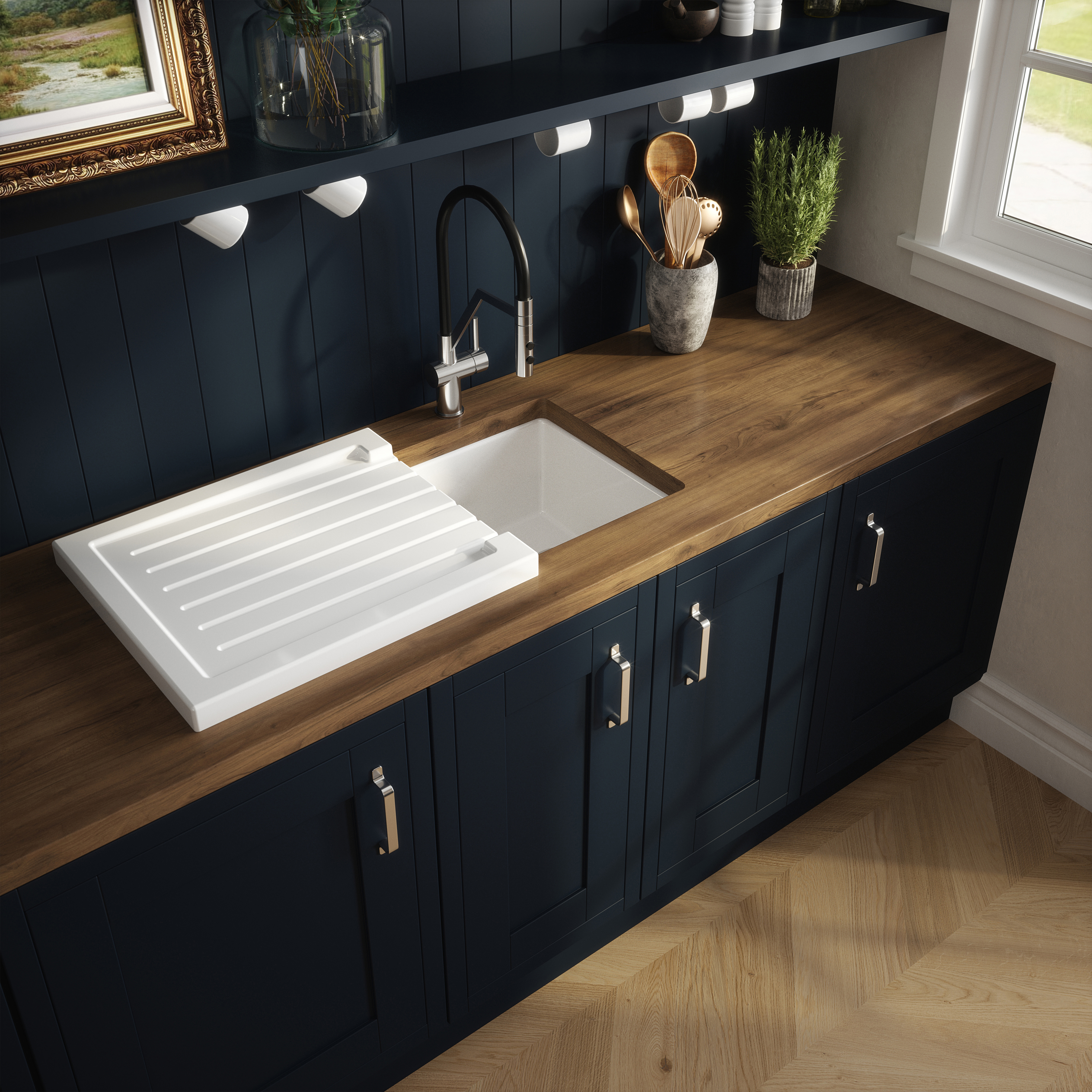 Butler & Rose Ceramic Fireclay Grooved Sink Drainer - 545 x 467mm