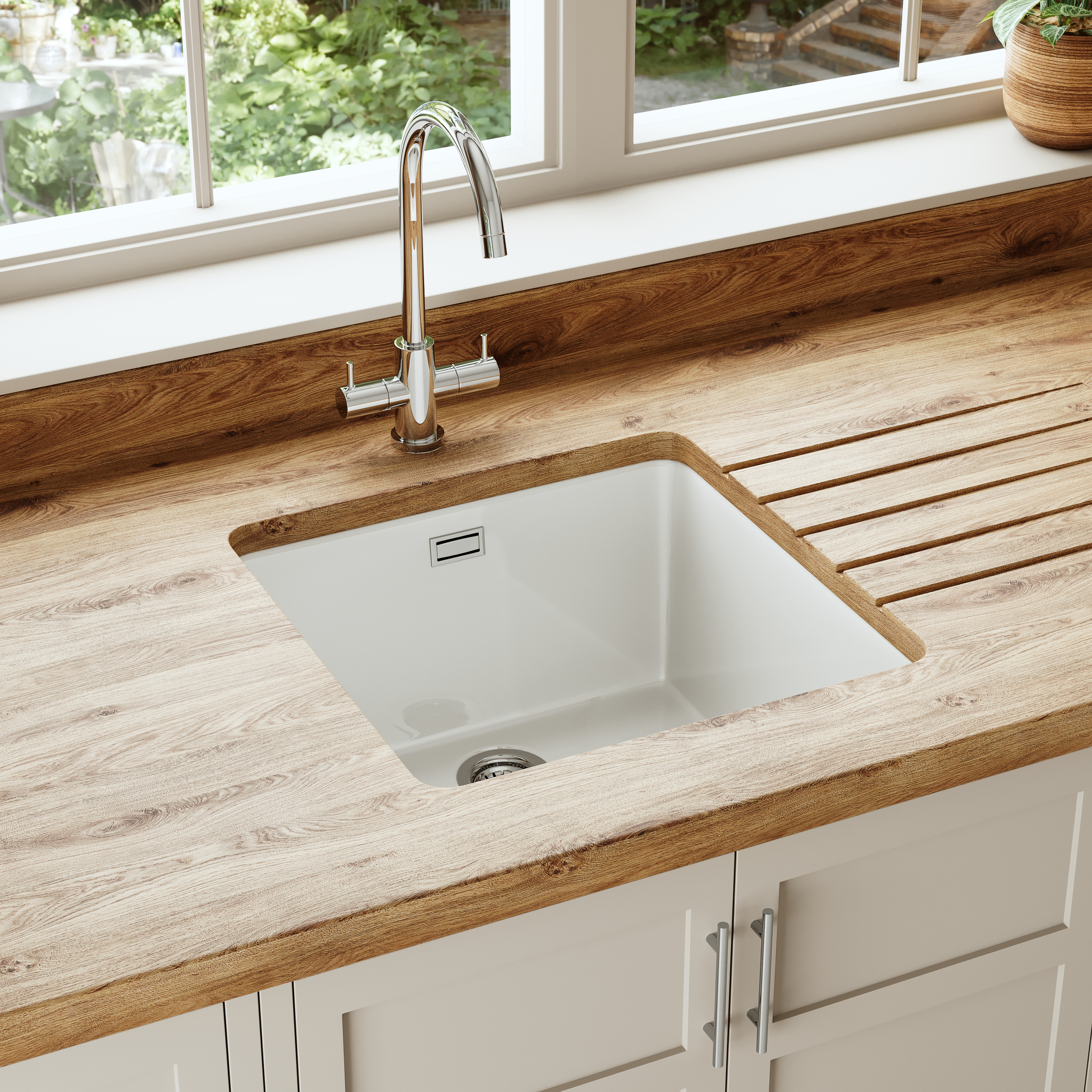 Butler & Rose Bryn 1 Bowl White Fine Fireclay Ceramic Inset/Undermount Kitchen Sink - 430mm x 460mm