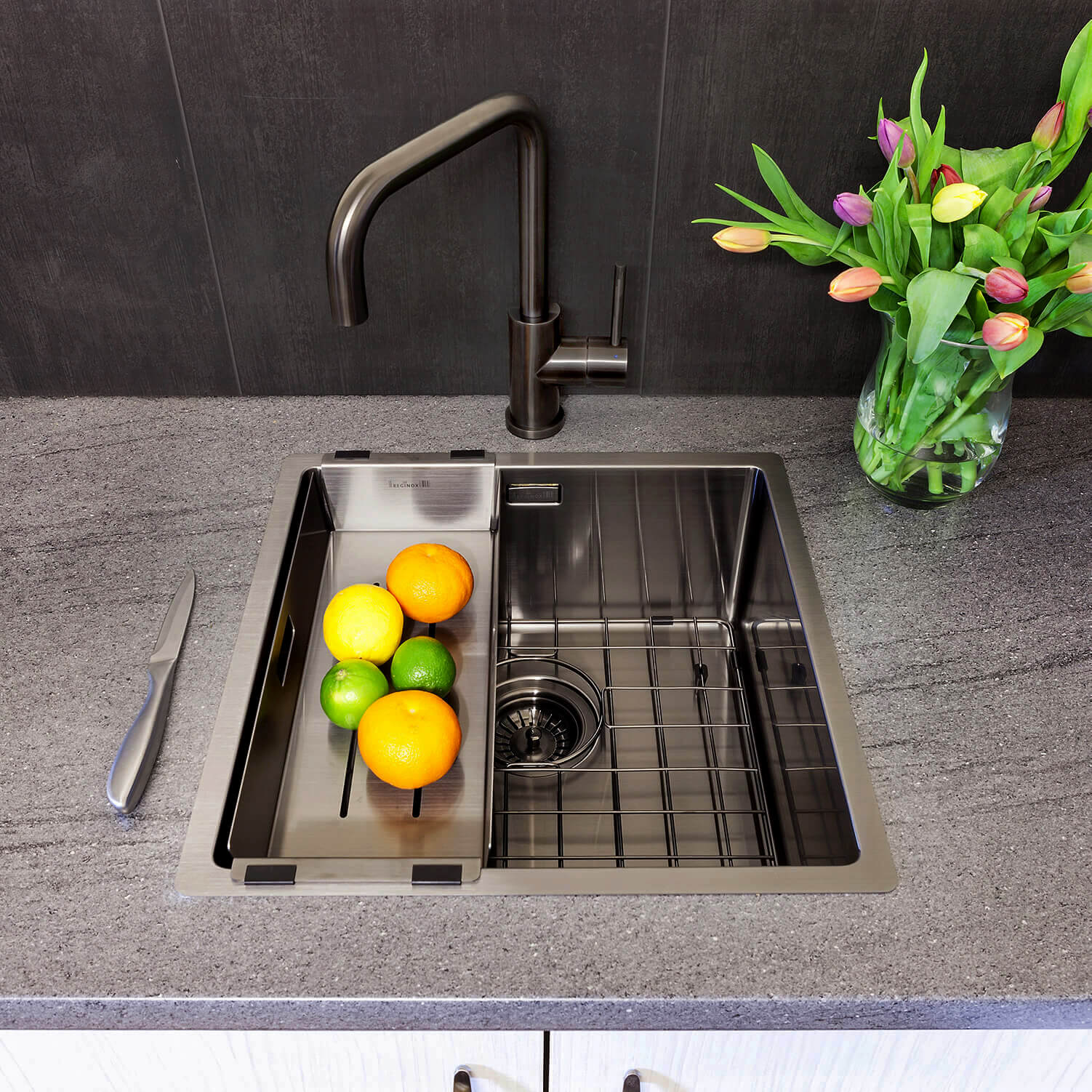 Reginox Miami 1 Bowl Gunmetal Stainless Steel Inset / Undermount Kitchen Sink - 440 x 440mm