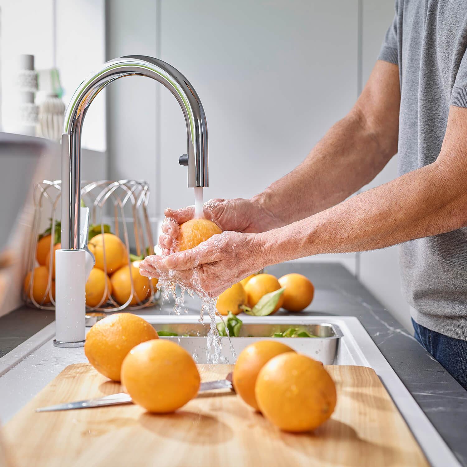 Blanco Carena-S Vario Single Lever Chrome Pull Out Kitchen Mixer Spray Tap with Silgranit Matching Finish