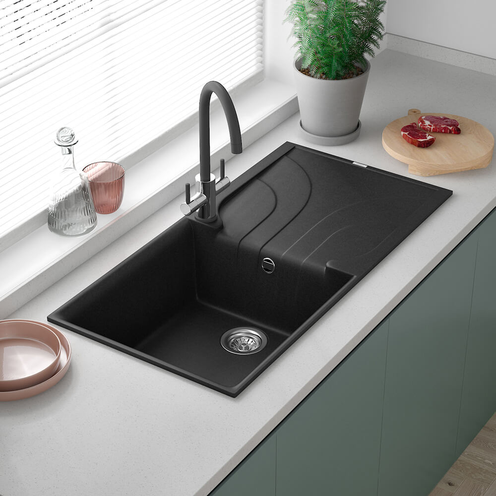 Reginox Ego Granite Composite Large Single Bowl Kitchen Sink with Reversible Drainer & Waste Kit - 1000 x 500mm