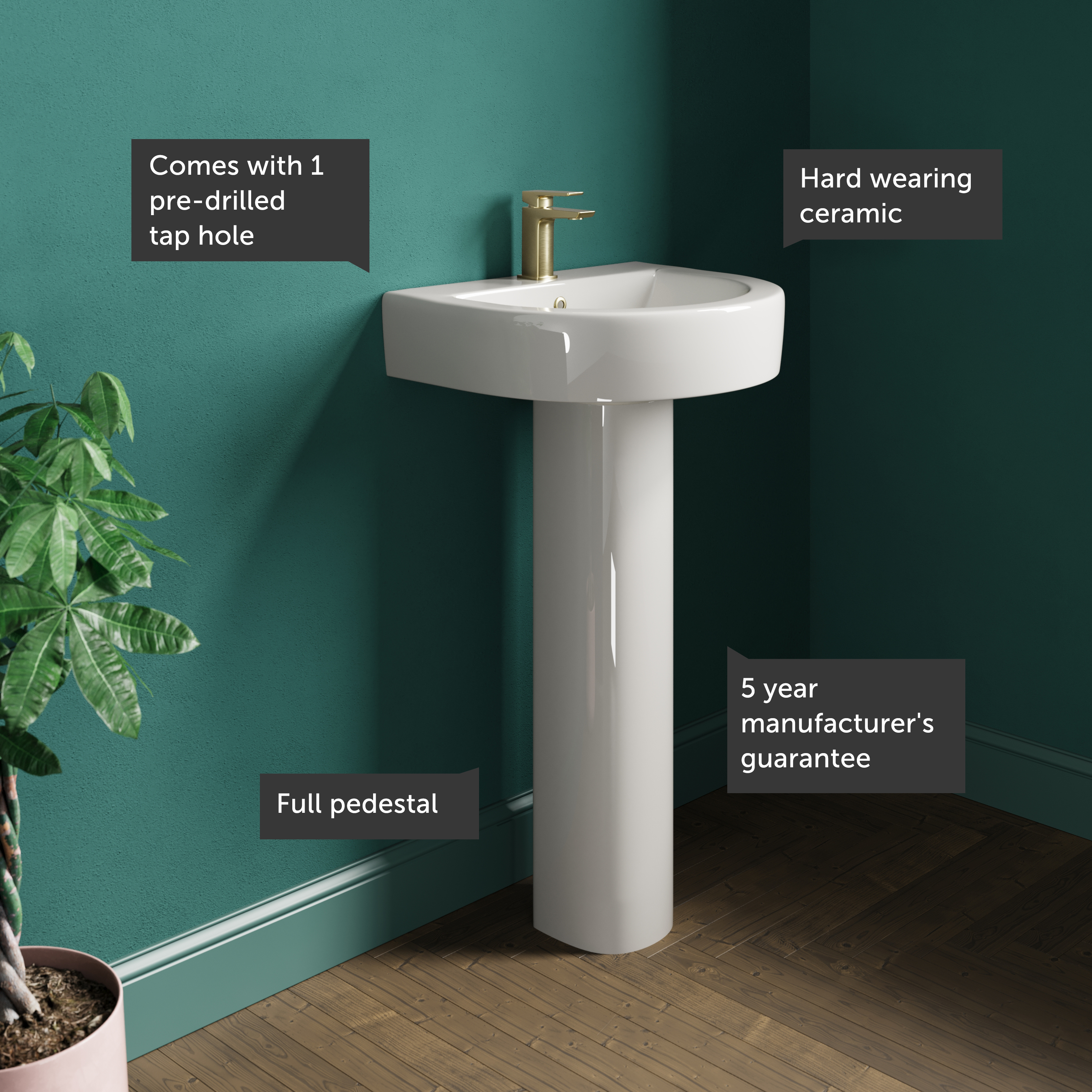 Lorraine 500mm Basin & Full Pedestal