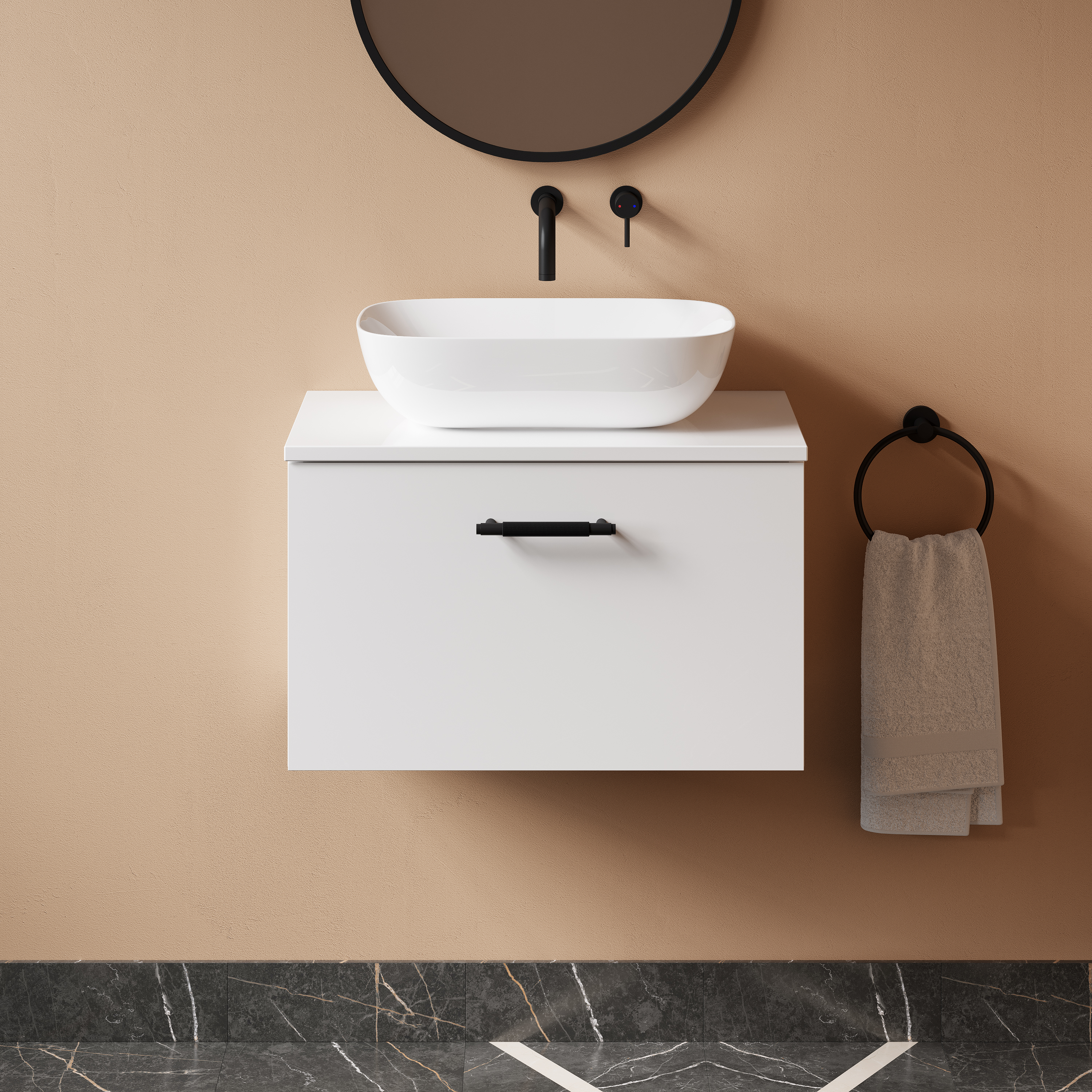 Erin 600mm Wall Mounted 1 Drawer Vanity Unit & Countertop