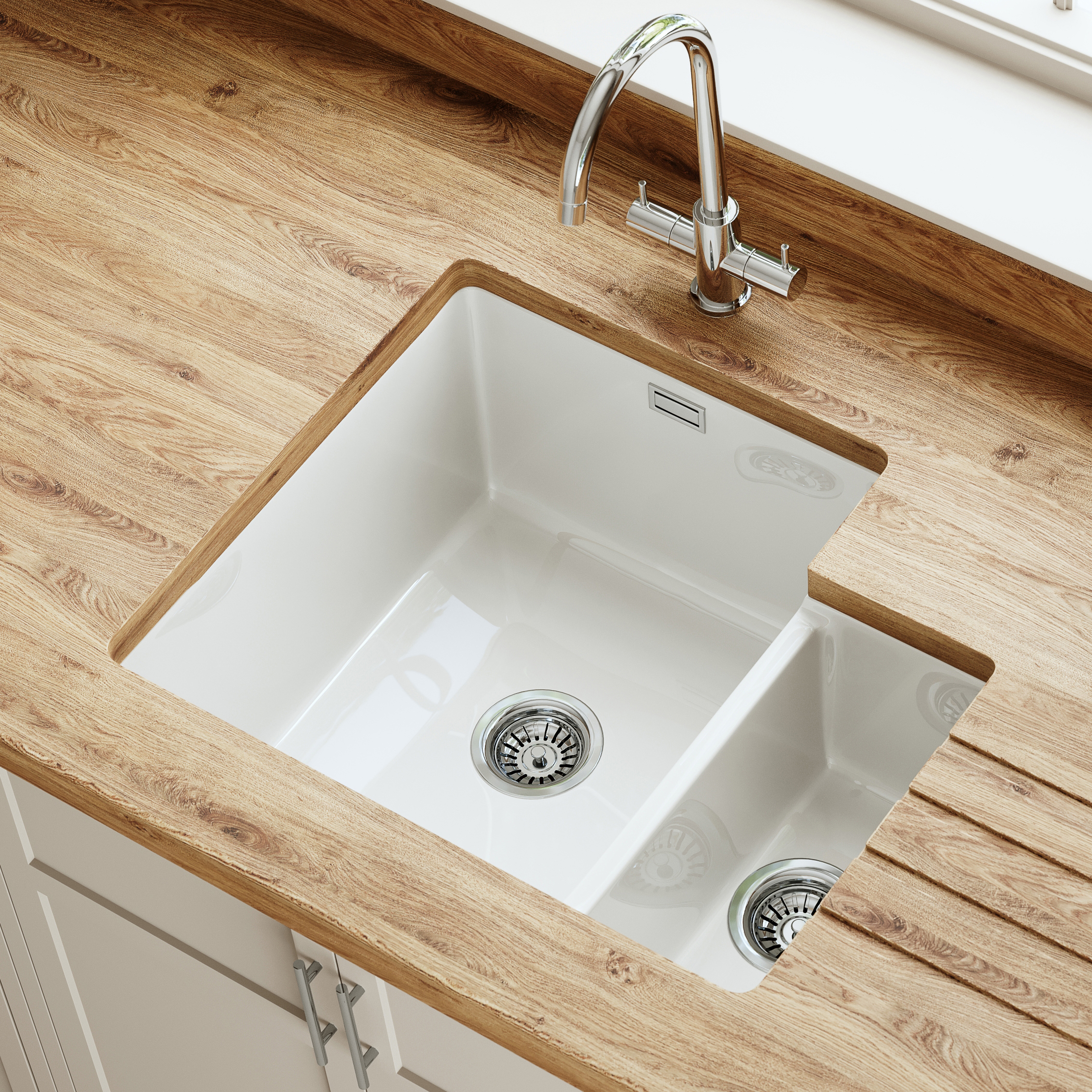 Butler & Rose Bryn 1.5 Bowl White Fine Fireclay Ceramic Inset/Undermount Kitchen Sink - 549 x 441mm