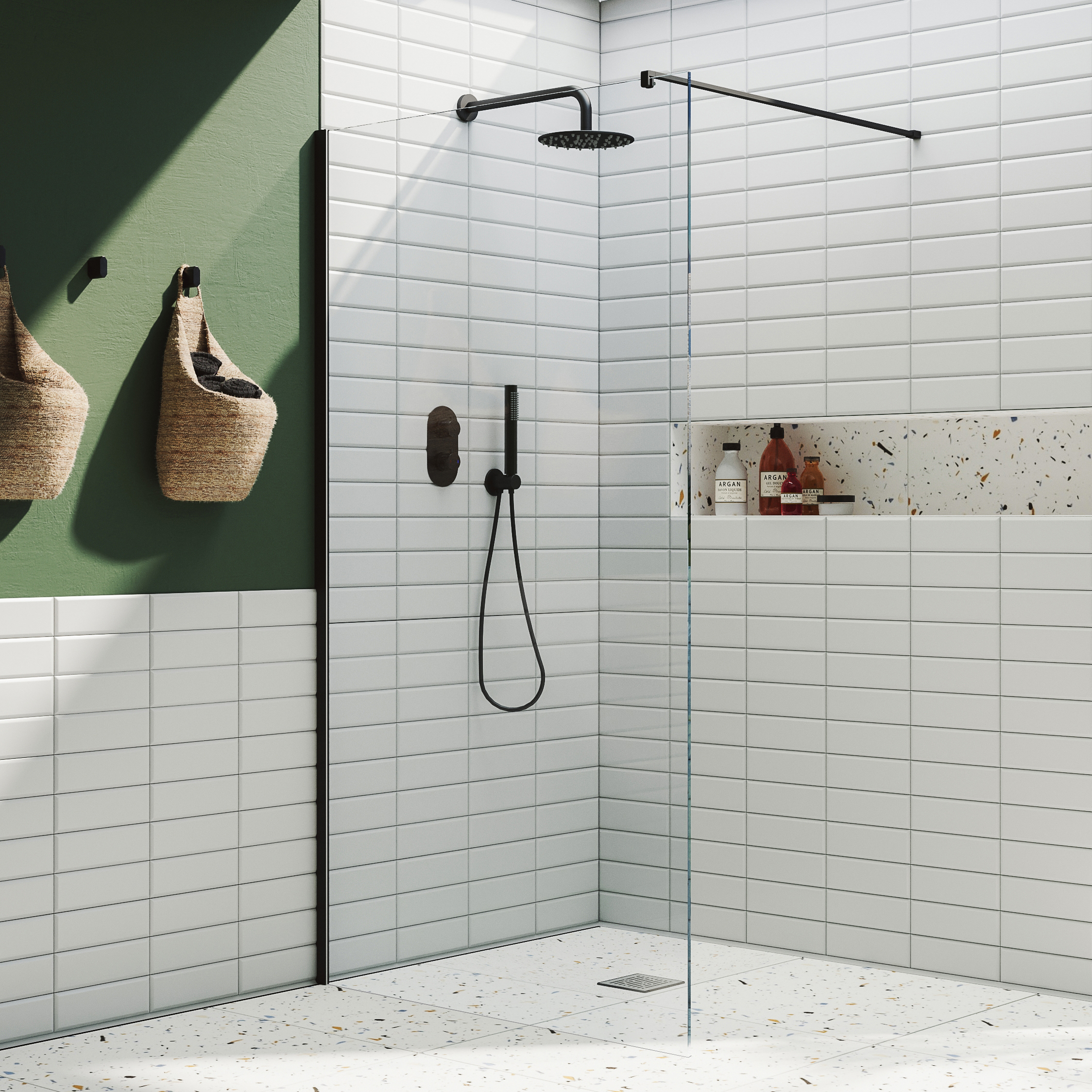 Harbour i10 10mm Easy Clean 2m Tall Wetroom Panel - Matt Black