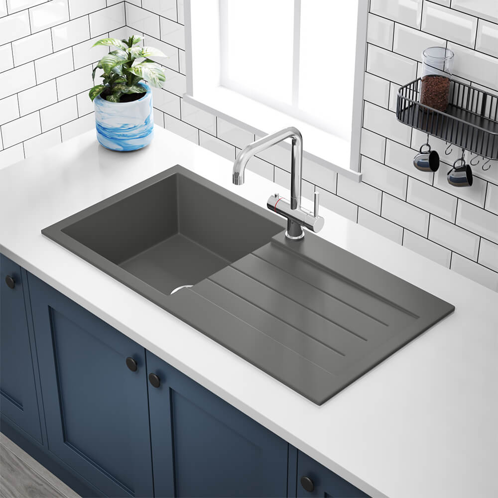 Vellamo Designer 1 Bowl Comite Composite Kitchen Sink & Waste with Reversible Drainer - 1000 x 500mm