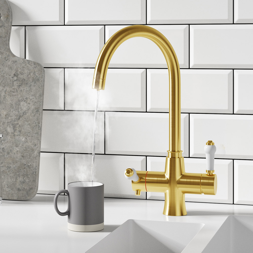 Butler & Rose 3-in-1 Traditional Instant Hot Water Kitchen Mixer & Filter Unit - Brushed Gold