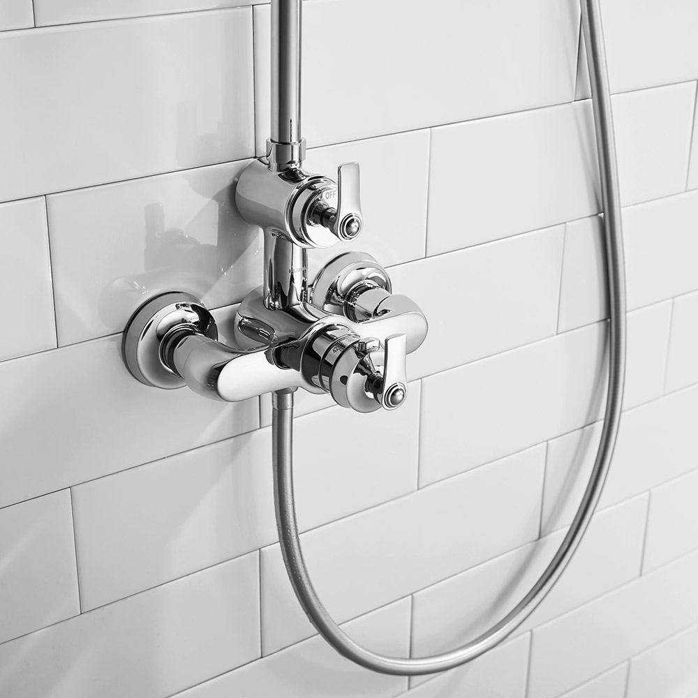 Flova Liberty Exposed Thermostatic Shower Column with Overhead Rainshower & Handset Kit - Chrome