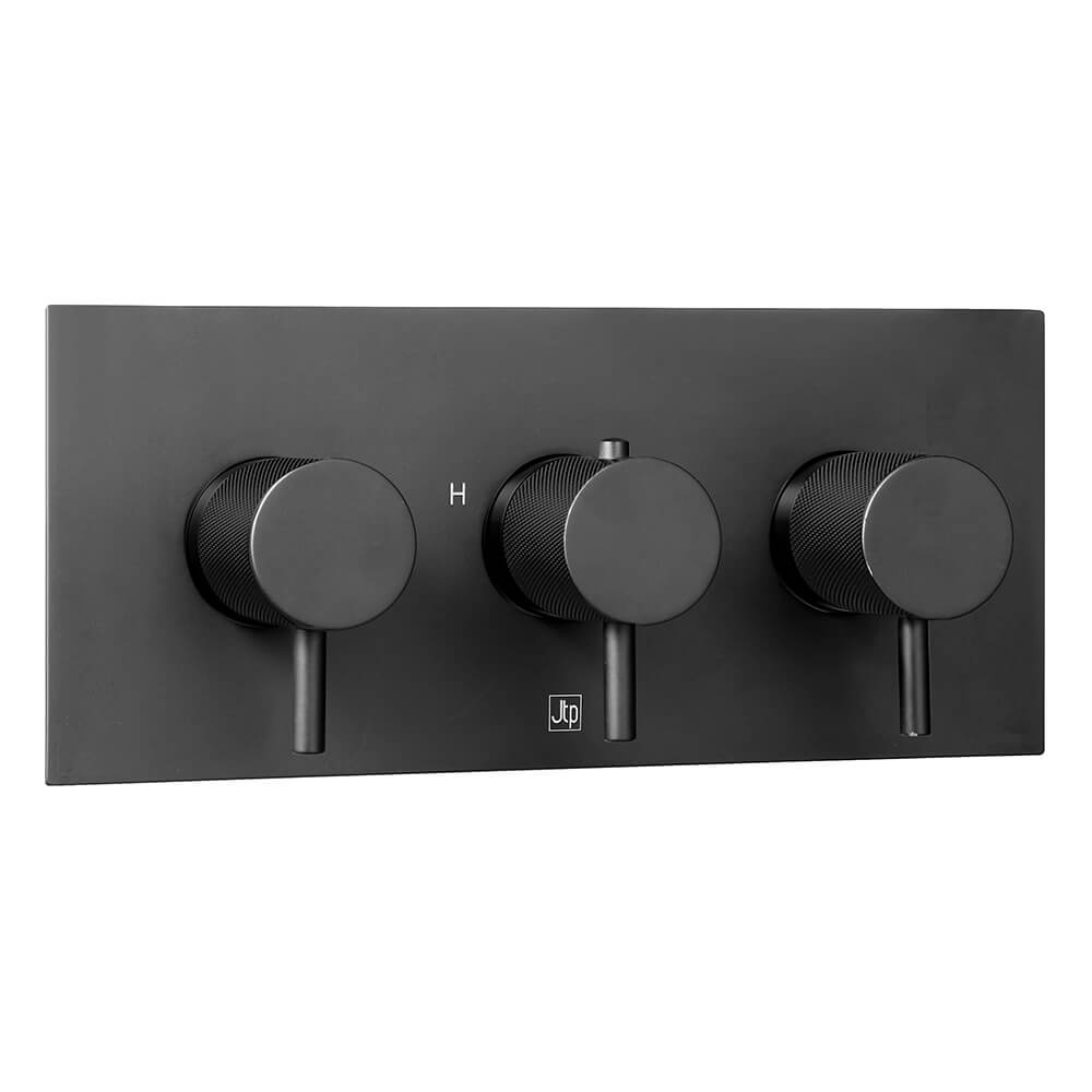 VOS 2 Outlet Concealed Thermostatic Shower Valve with Designer Handles - Matt Black ( 3 Handles)