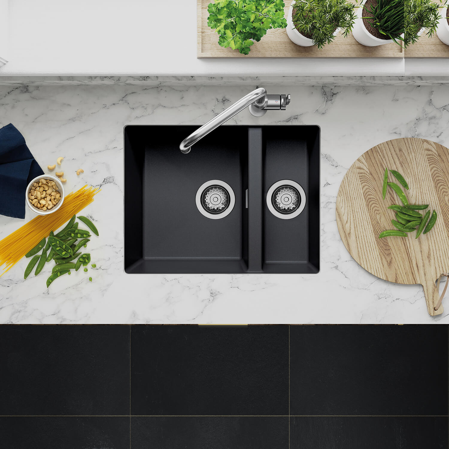 Clearwater Siena 1.5 Bowl Granite Composite Undermount Kitchen Sink & Waste - 555 x 460mm