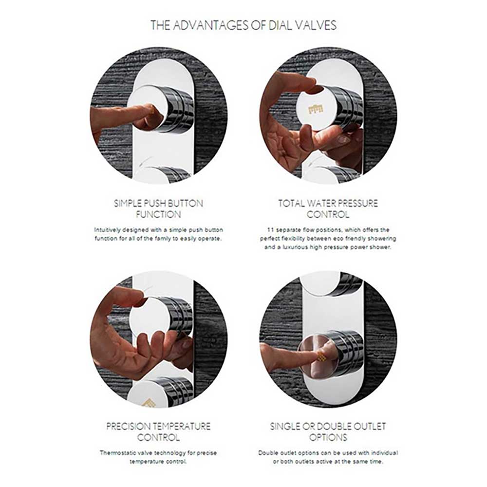 Crosswater Dial Kai Lever 2 Control Shower Valve with Single Mode Handset, Fixed Head & Arm