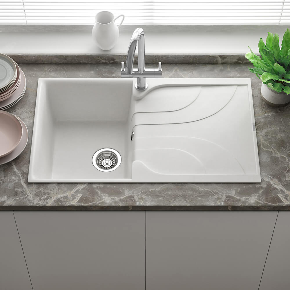 Reginox Ego Compact Single Bowl Kitchen Sink with Reversible Drainer & Waste Kit - 860 x 500mm