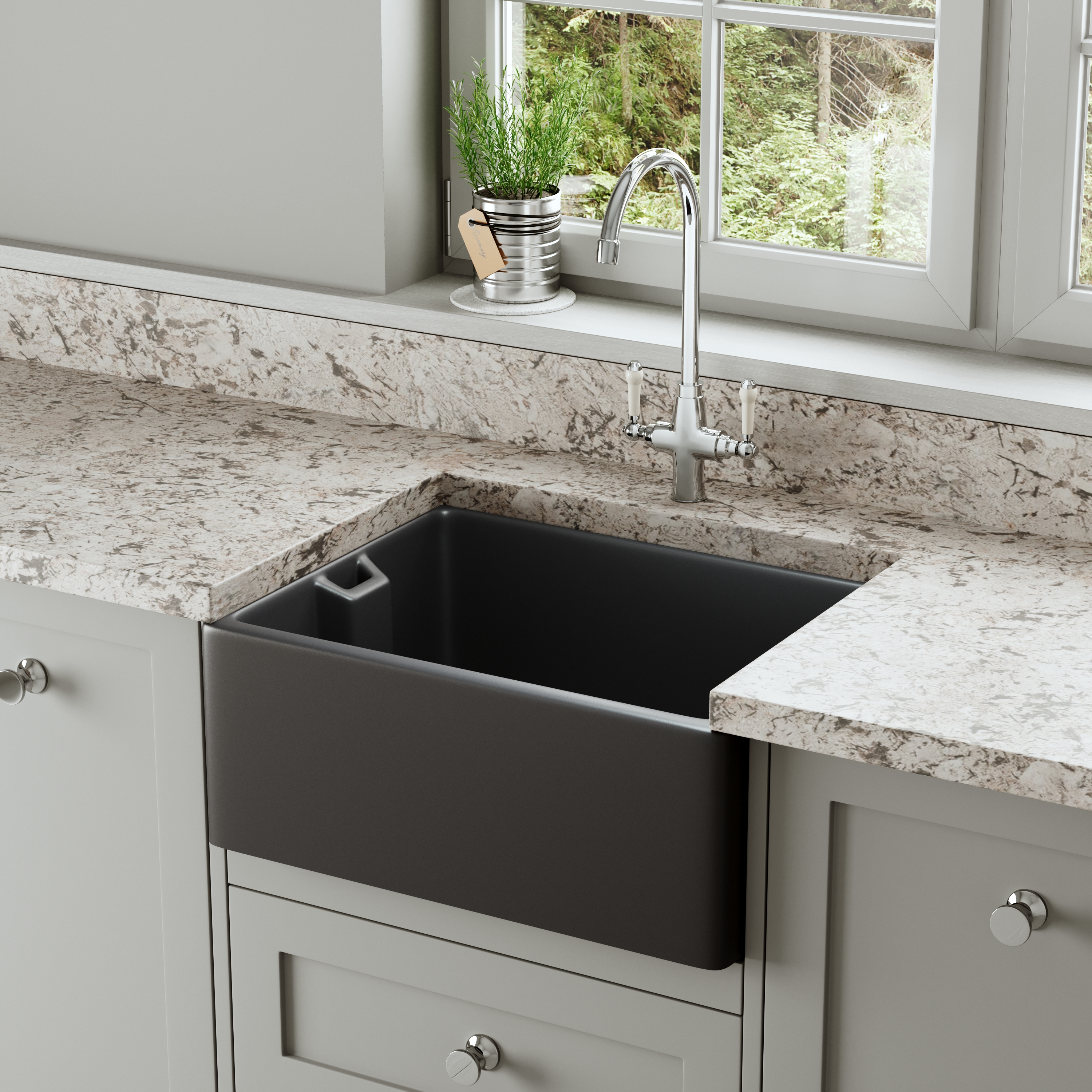Butler & Rose Soft Black Ceramic Fireclay Belfast / Butler Kitchen Sink - 595 x 455mm
