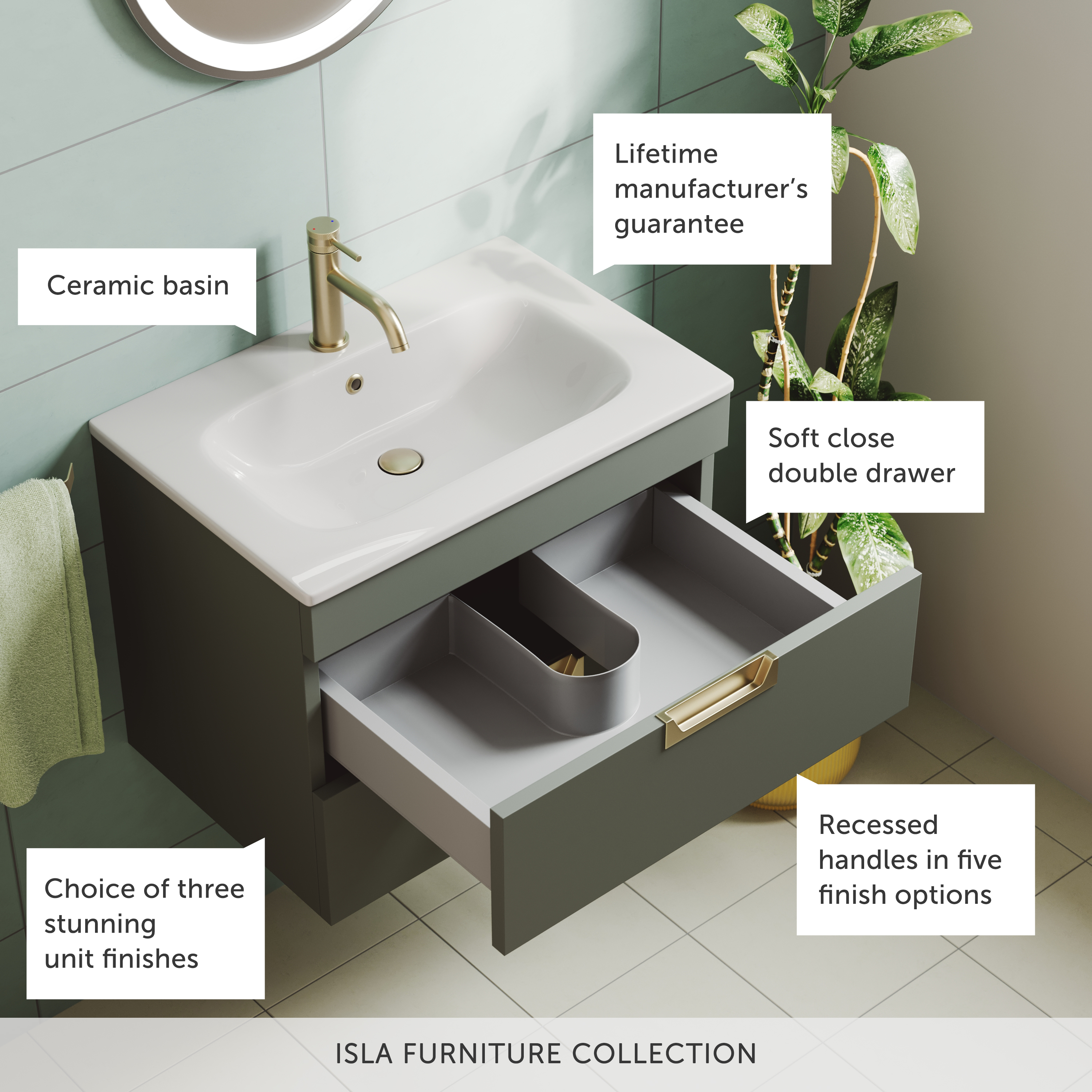 Isla 600mm Wall Hung Vanity Unit & Basin