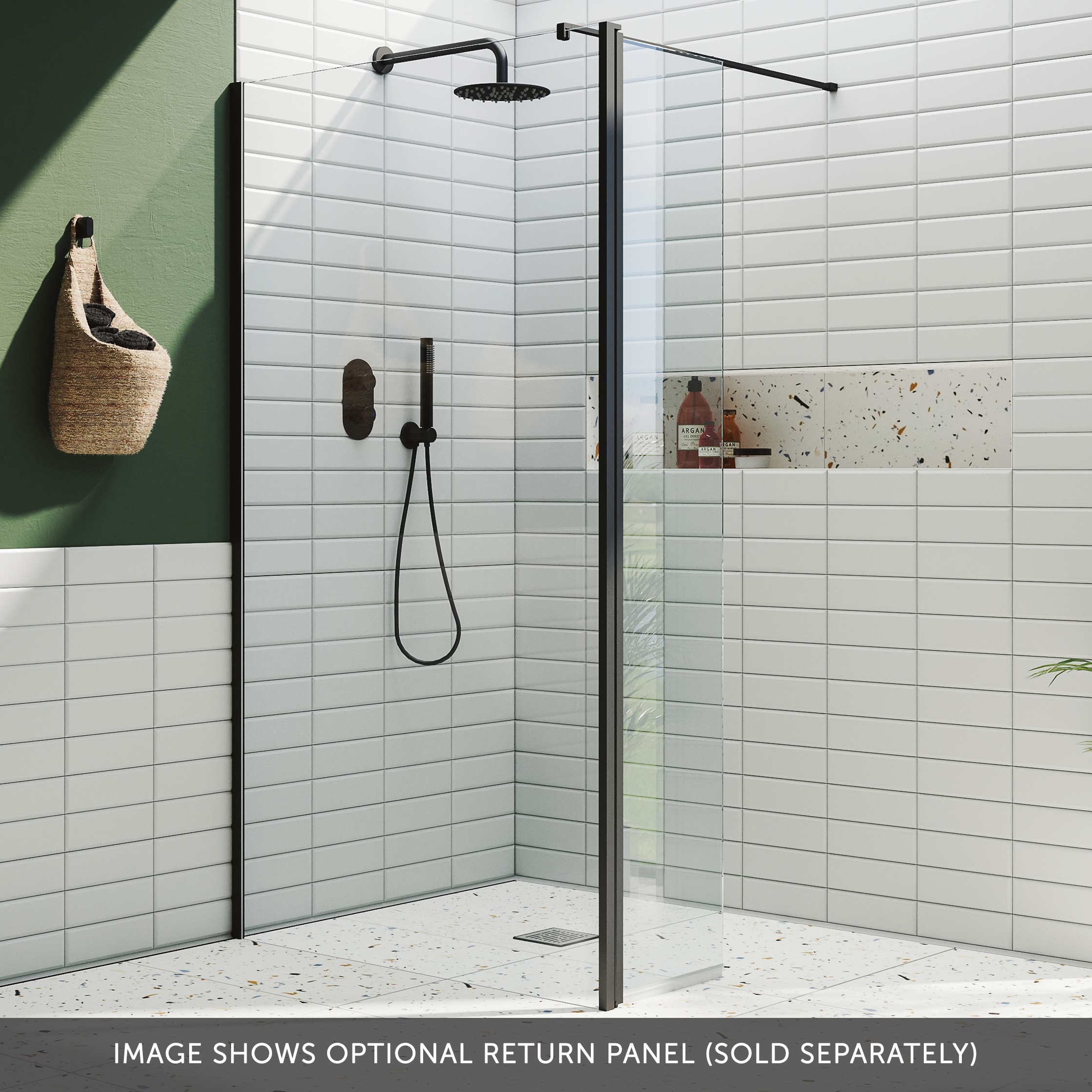 Harbour i10 10mm Easy Clean 2m Tall Wetroom Panel - Matt Black