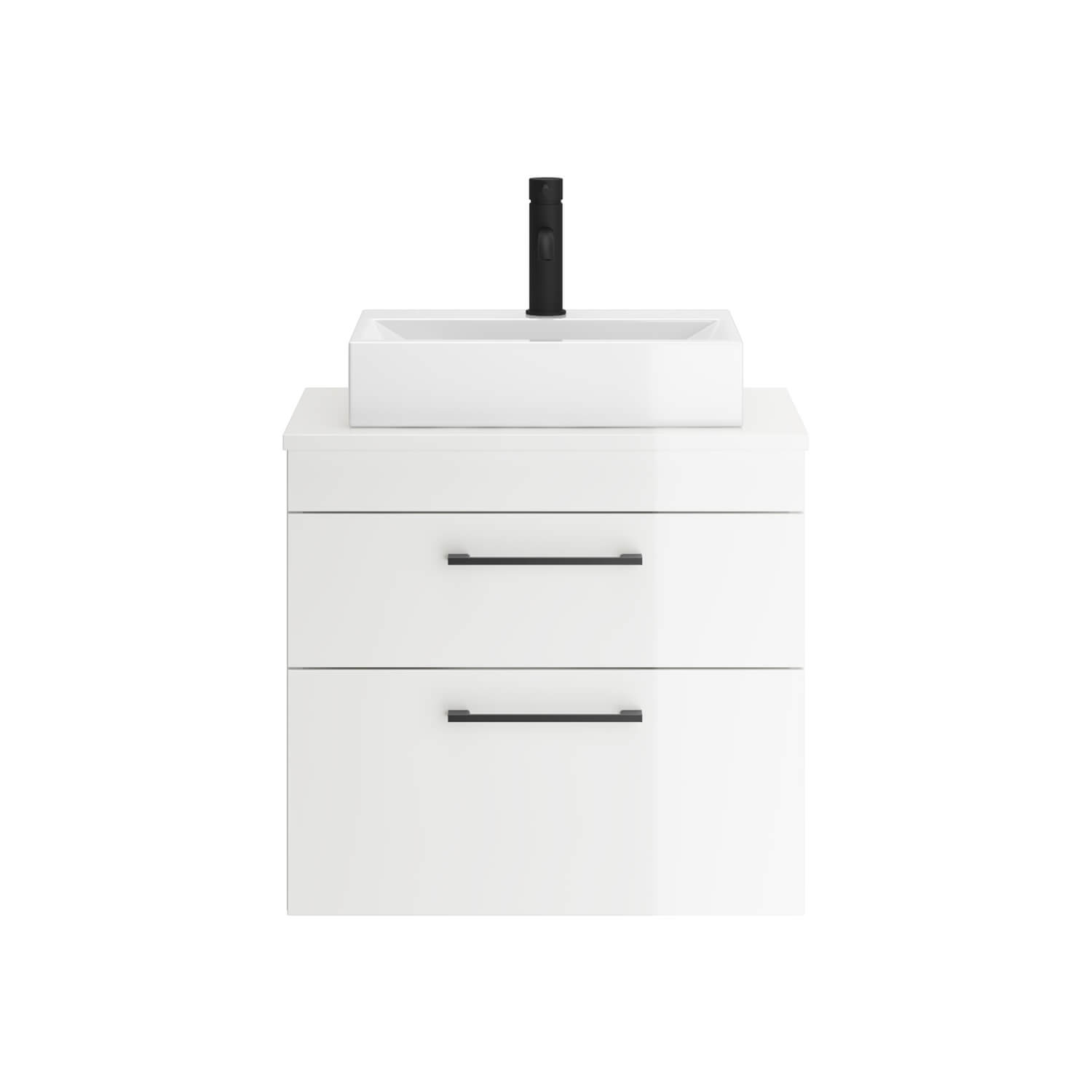 Emily Gloss White Wall Mounted 2 Drawer Vanity Unit and Countertop with Matt Black Handles