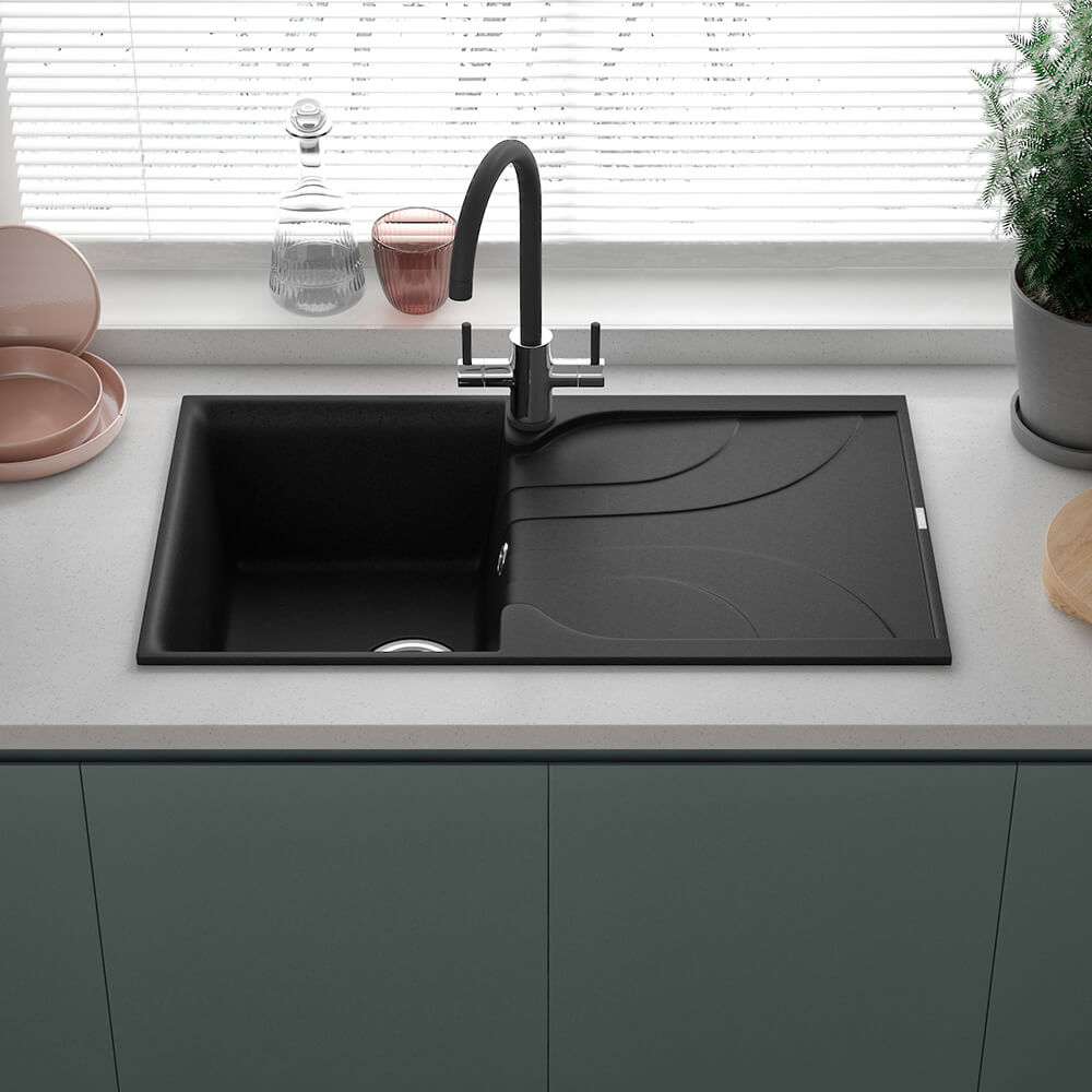 Reginox Ego Compact Single Bowl Kitchen Sink with Reversible Drainer & Waste Kit - 860 x 500mm