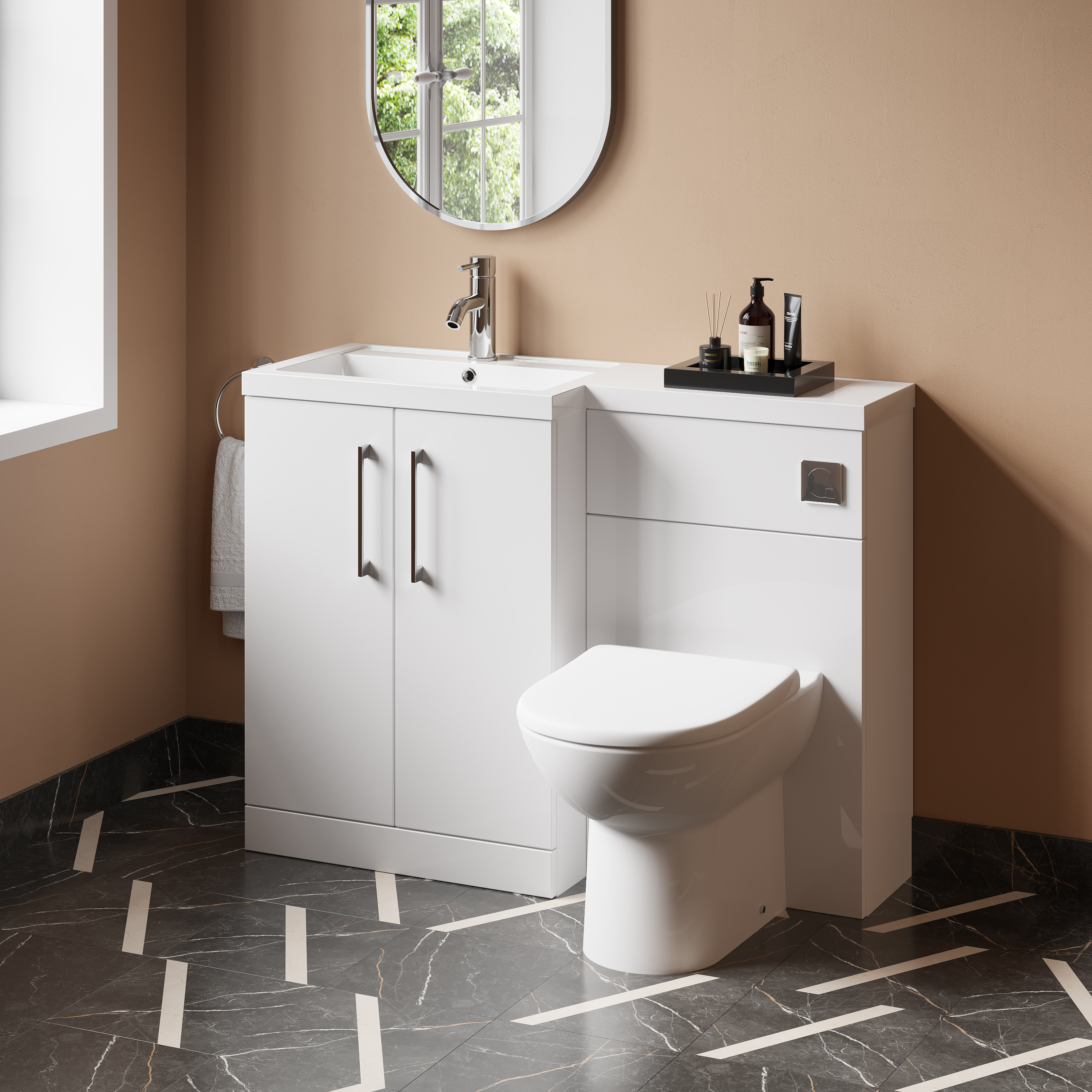 Erin 1100mm Gloss White Combination Bathroom 2 Door Sink & Toilet Unit