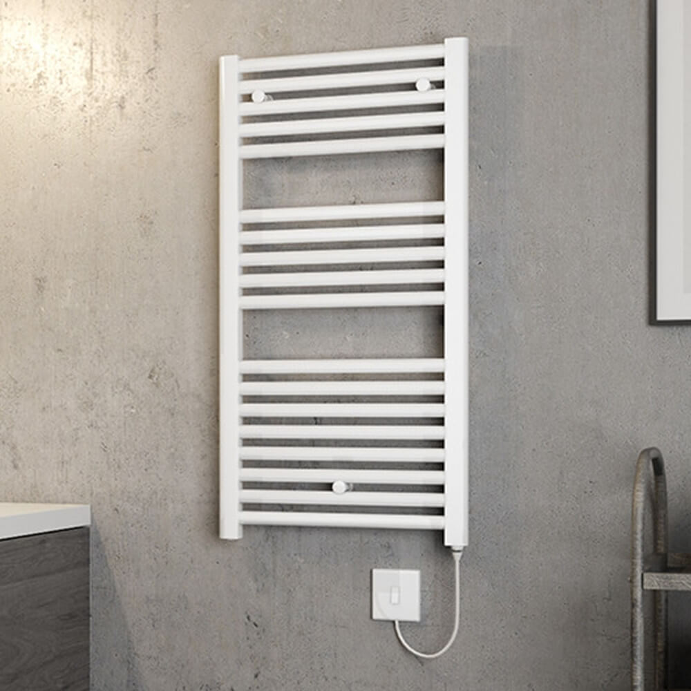 Brenton Hestia Electric Straight White Heated Towel Rail - 920 x 480mm