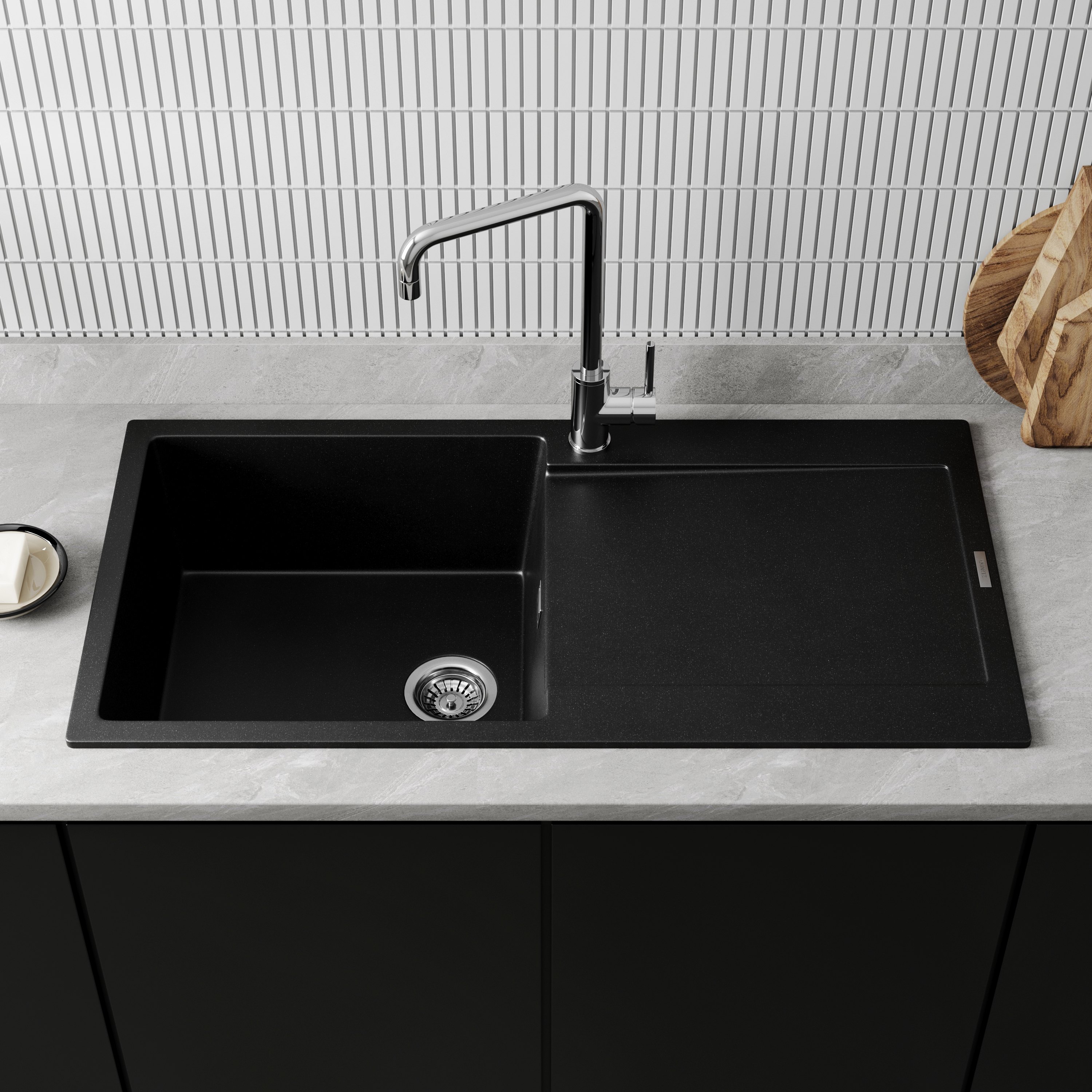 Vellamo Rocca Large 1 Bowl Granite Composite Inset Kitchen Sink & Waste - 1000 x 500mm