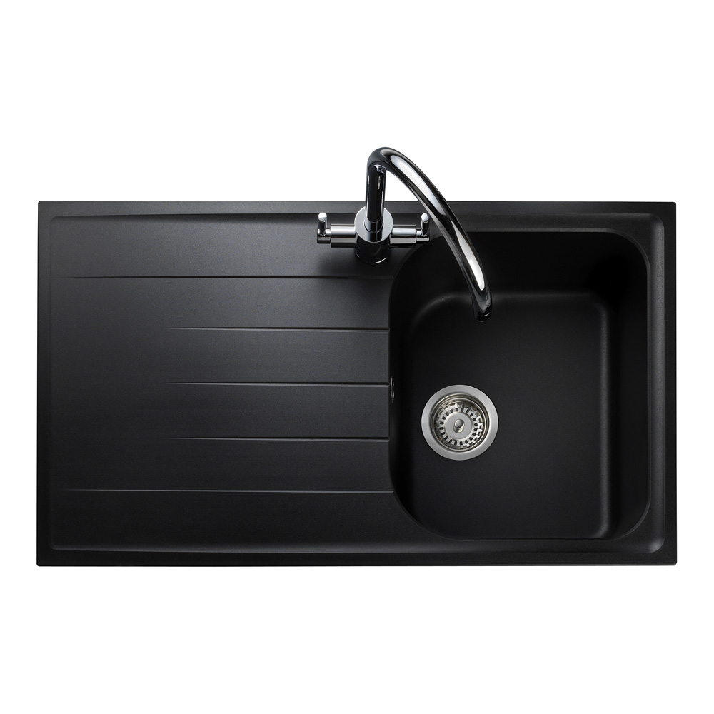 Rangemaster Amethyst Igneous Granite Compact Single Bowl Kitchen Sink with Reversible Drainer & Waste Kit - 860 x 500mm