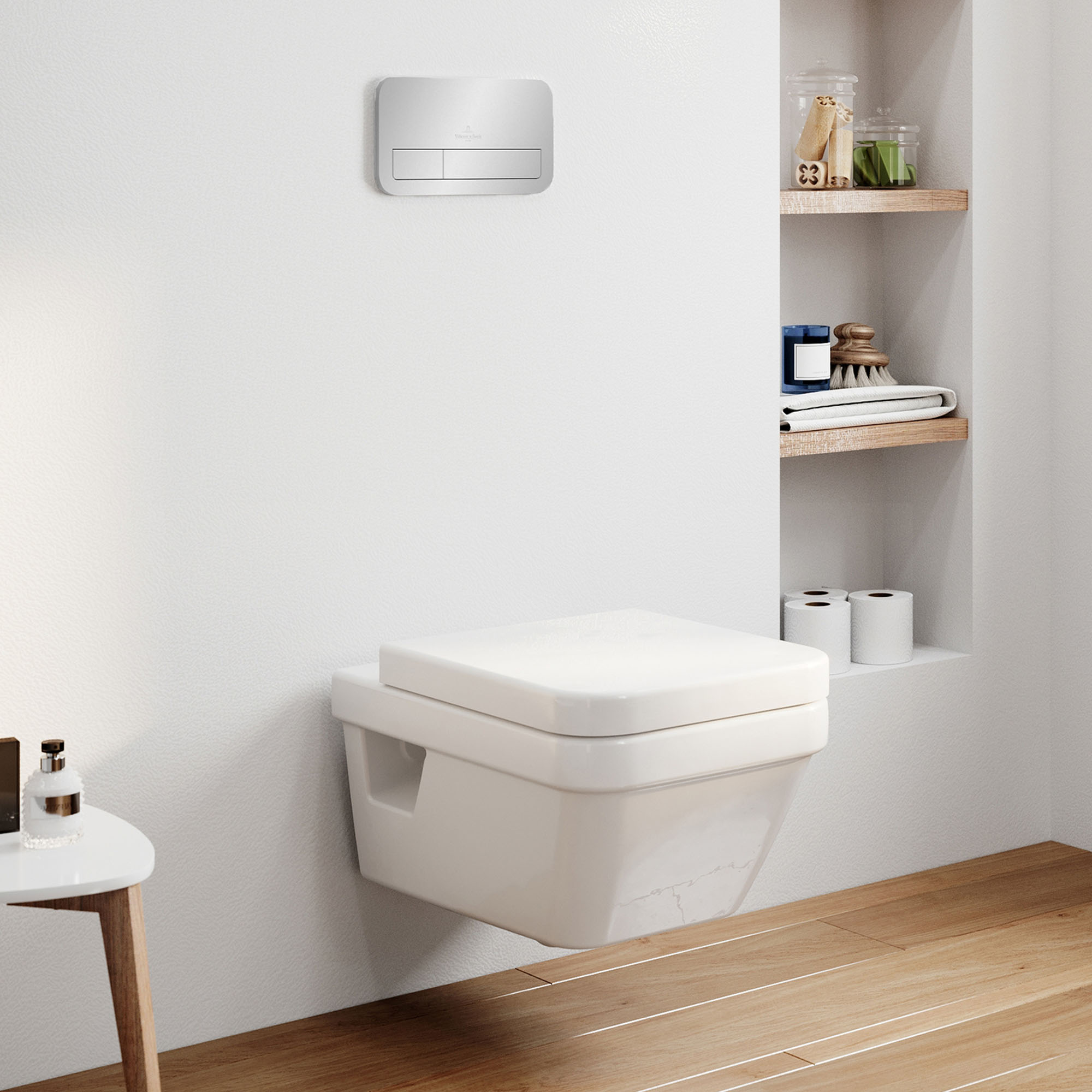 Villeroy & Boch ViConnect Pro 2.0 Frame with Architectura Square Rimless Wall Mounted Toilet, Flush Plate & Soft Close Toilet Seat 
