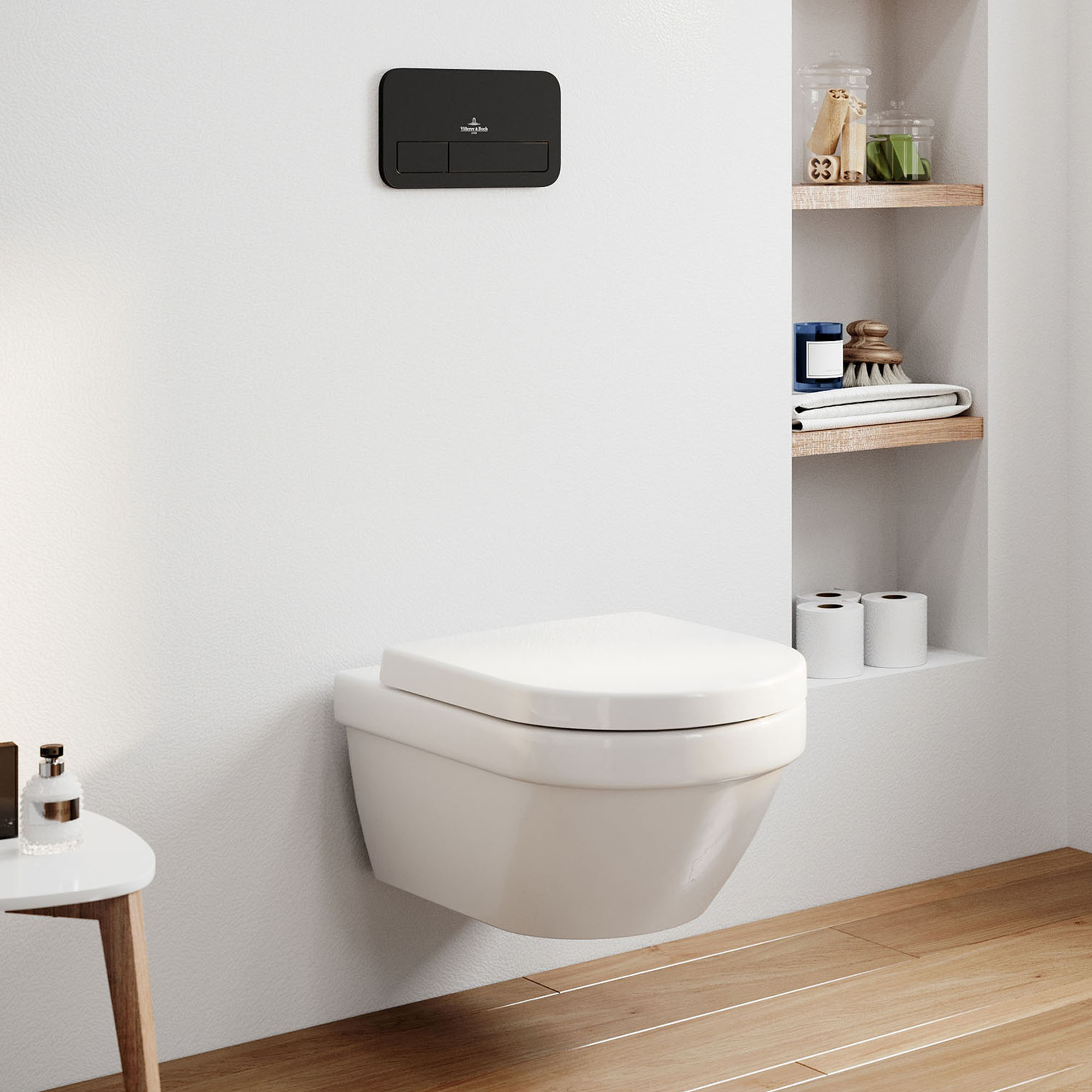 Villeroy & Boch ViConnect Pro 2.0 Frame with Architectura Round Rimless Wall Mounted Toilet, Flush Plate & Soft Close Toilet Seat