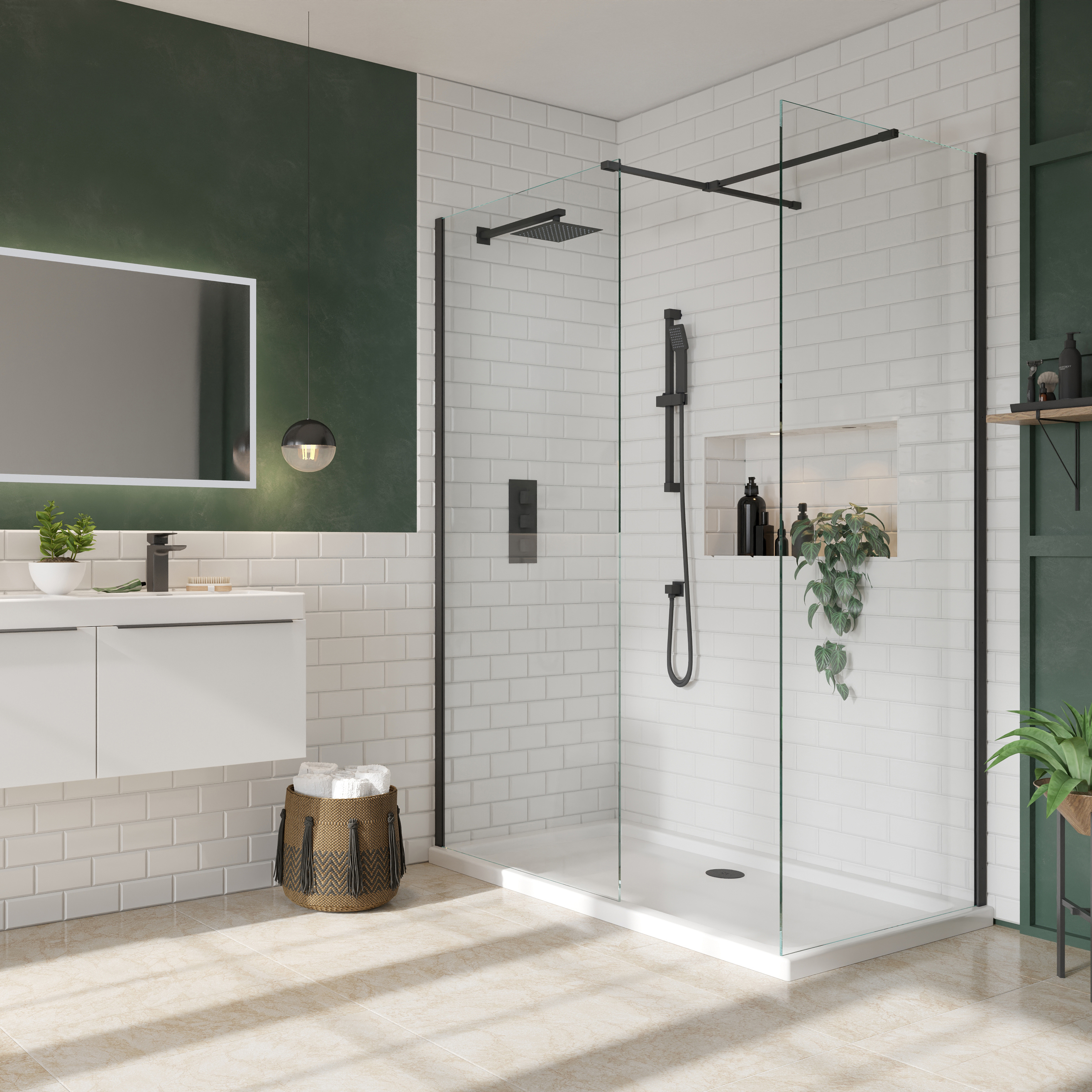 Harbour i8 Matt Black Framed Easy Clean 8mm 2 Panel Walk In Shower Enclosure