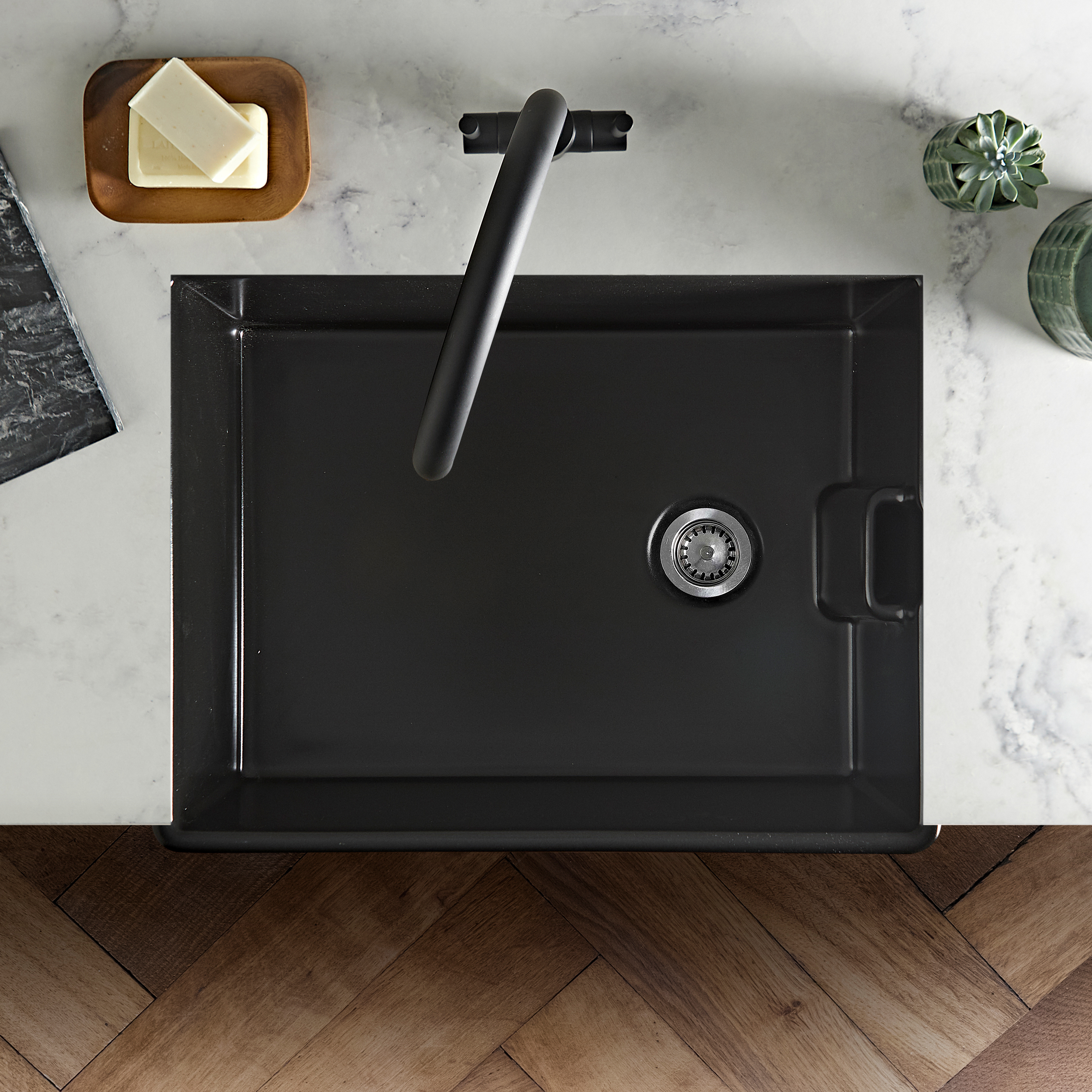 Rangemaster Grange Belfast 1 Bowl Matt Black Fireclay Ceramic Kitchen Sink & Waste - 595 x 455mm