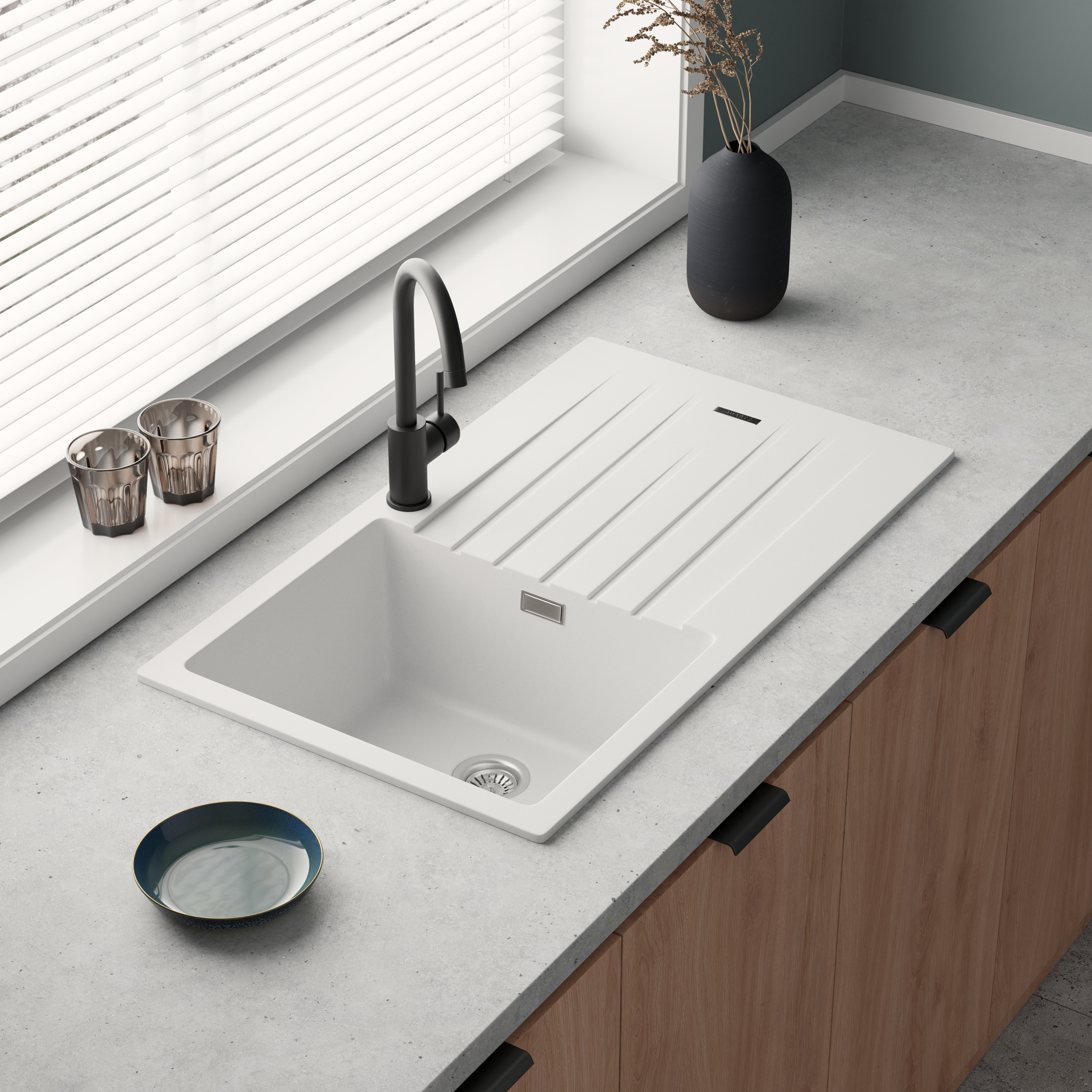 Vellamo Horizon Compact 1 Bowl Granite Composite Kitchen Sink & Waste - 860 x 500mm