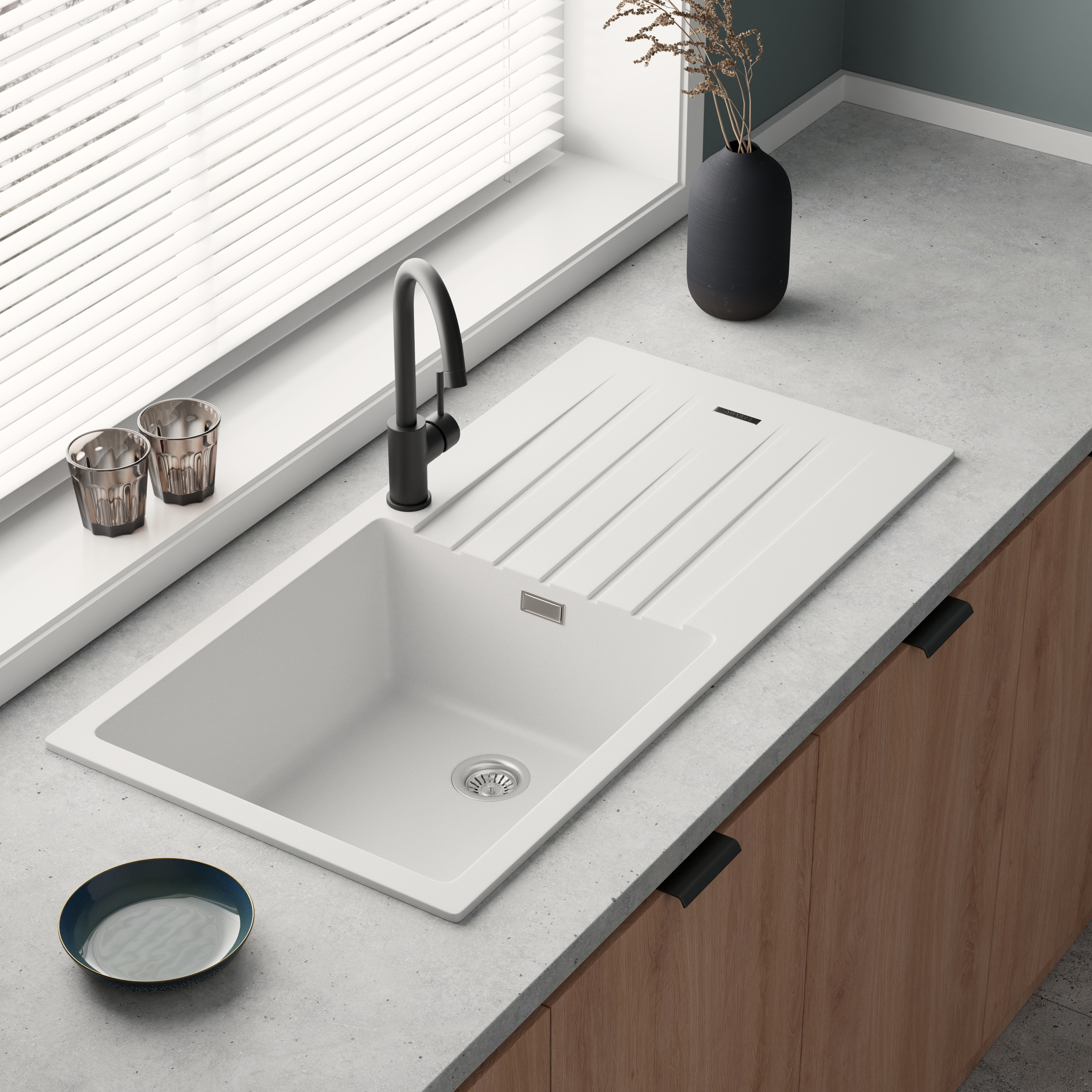 Vellamo Horizon Large Single Bowl Granite Composite Kitchen Sink & Waste - 1000 x 500mm