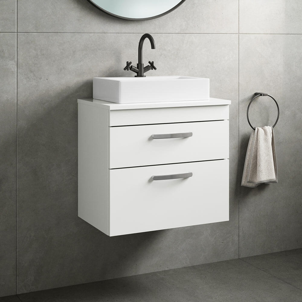 Emily 600mm Wall Mounted 2 Drawer Vanity Unit and Countertop
