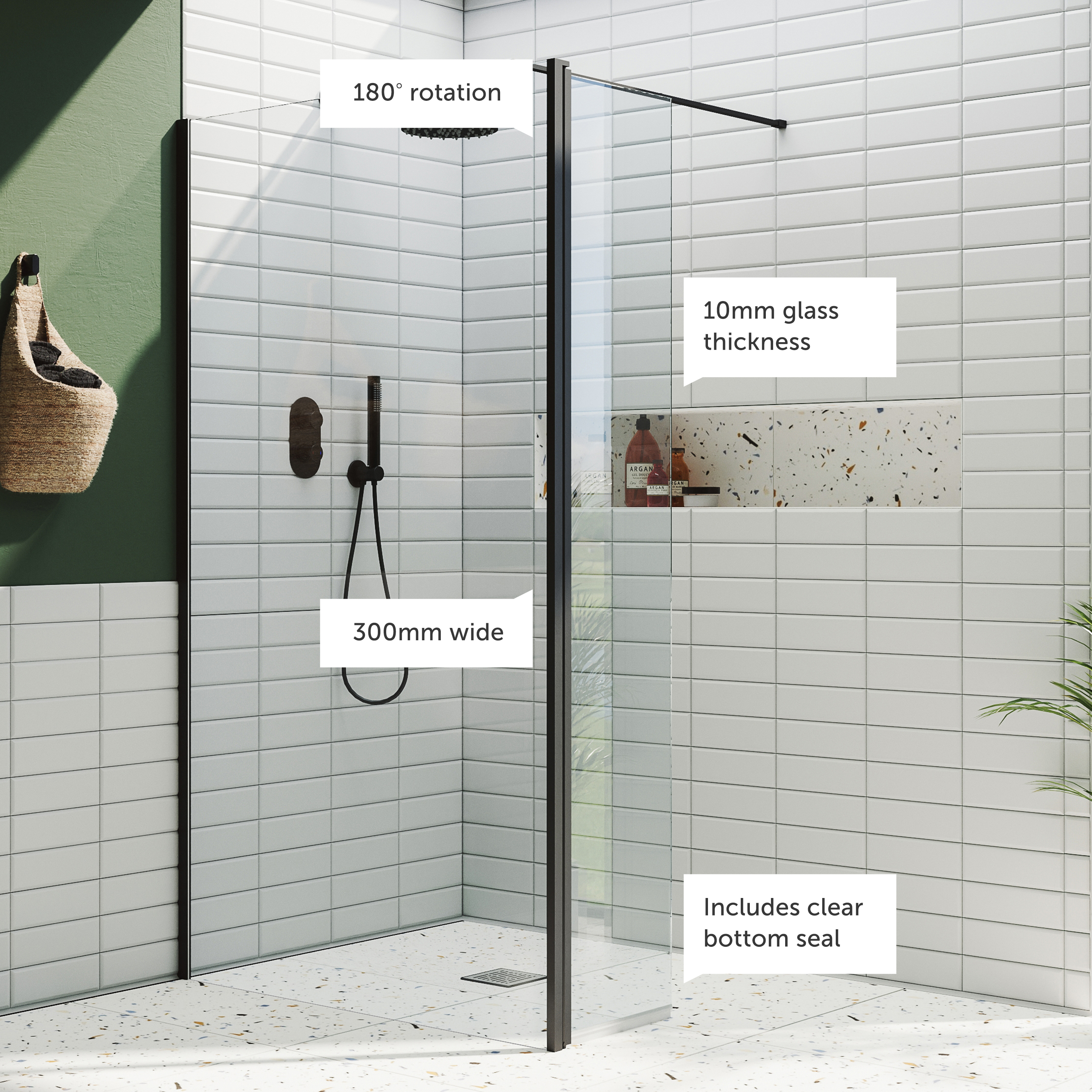 Harbour i10 Hinged 8mm Return Panel for Harbour i10 Glass Panels - Matt Black