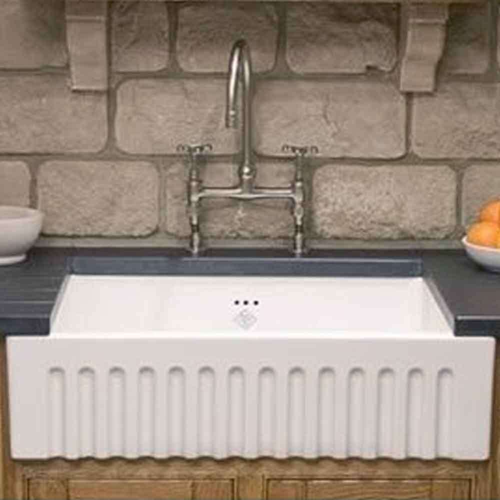 Shaws Bowland Fluted Front White Ceramic Belfast Kitchen Sink - 797 x 535mm