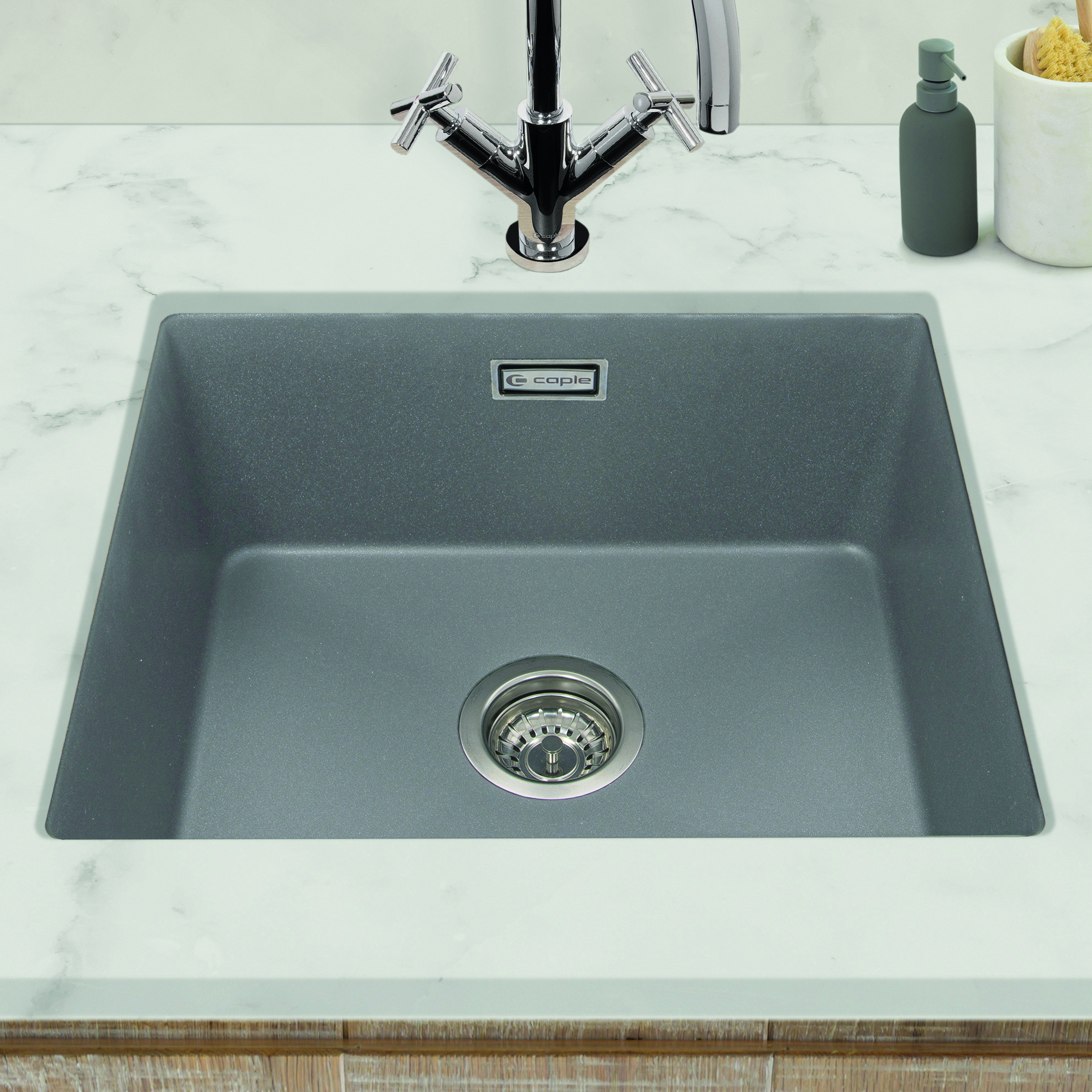 Caple Leesti 1 Bowl Inset or Undermount Granite Composite Kitchen Sink & Waste Kit - 530 x 460mm