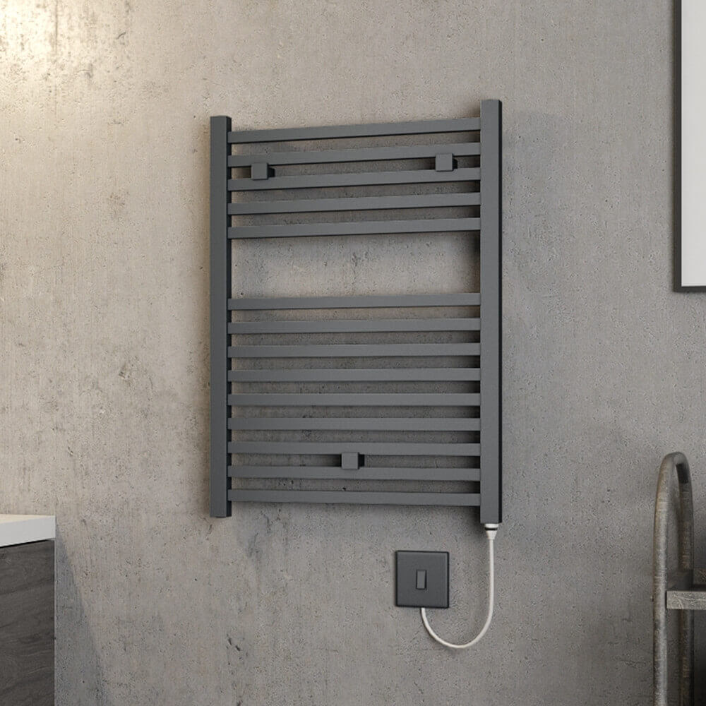 Brenton Helios Electric Straight Square Anthracite Heated Towel Rail - 690 x 500mm
