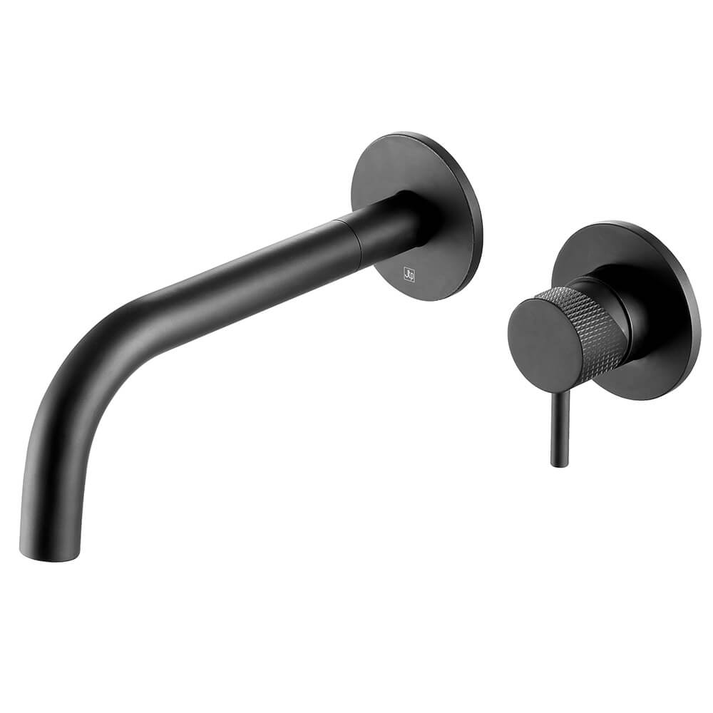 VOS Single Lever Wall Mounted Basin Mixer with Designer Handle - Matt Black