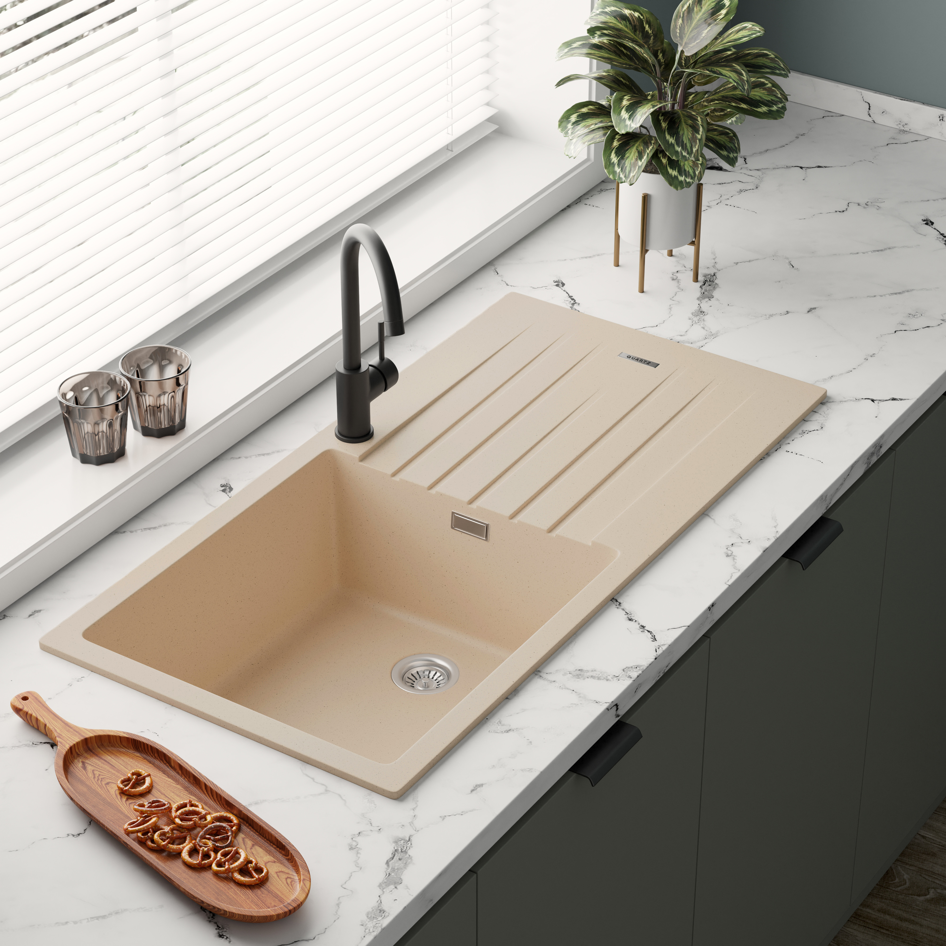 Vellamo Horizon Large Single Bowl Granite Composite Kitchen Sink & Waste - 1000 x 500mm