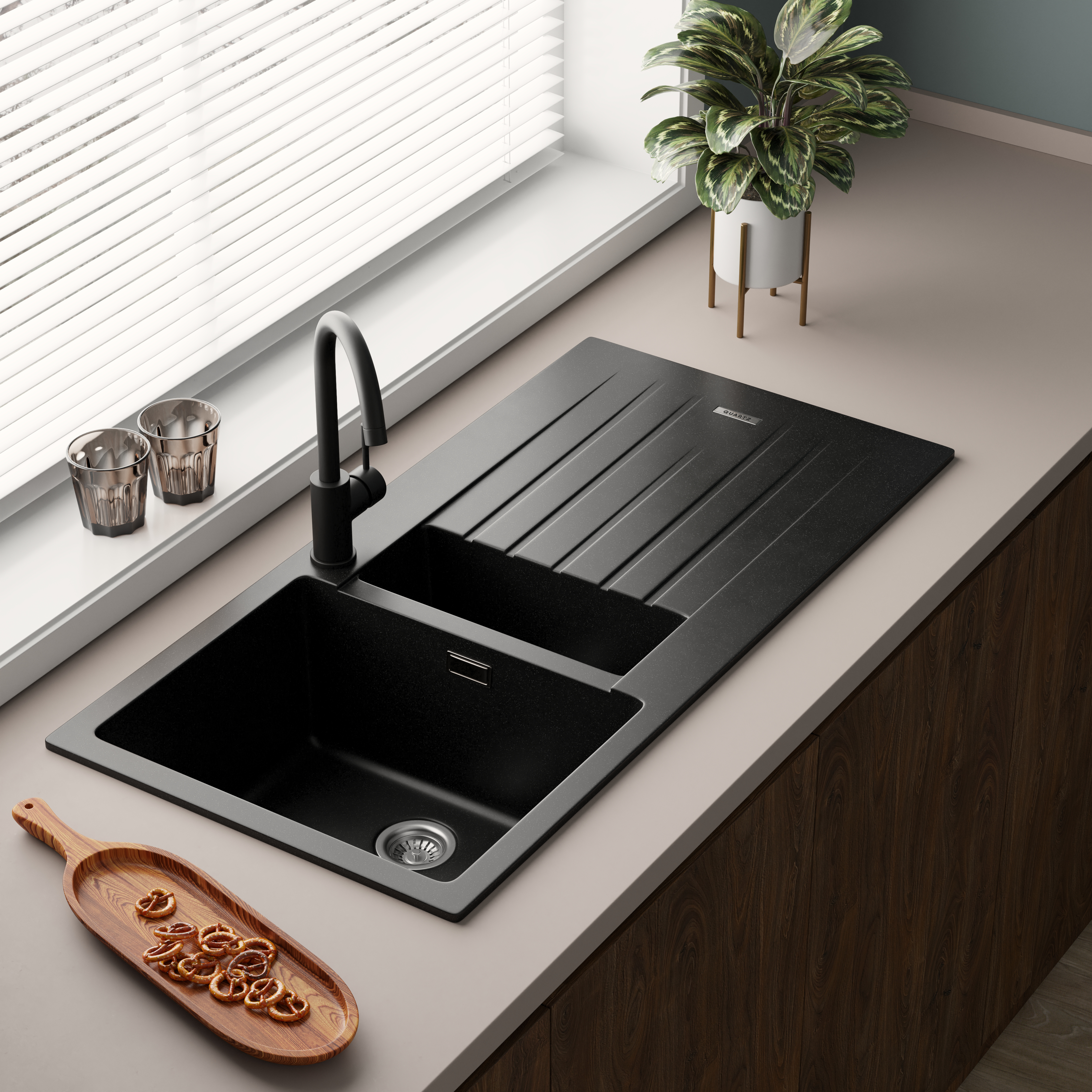 Vellamo Horizon 1.5 Bowl Granite Composite Kitchen Sink & Waste - 1000 x 500mm