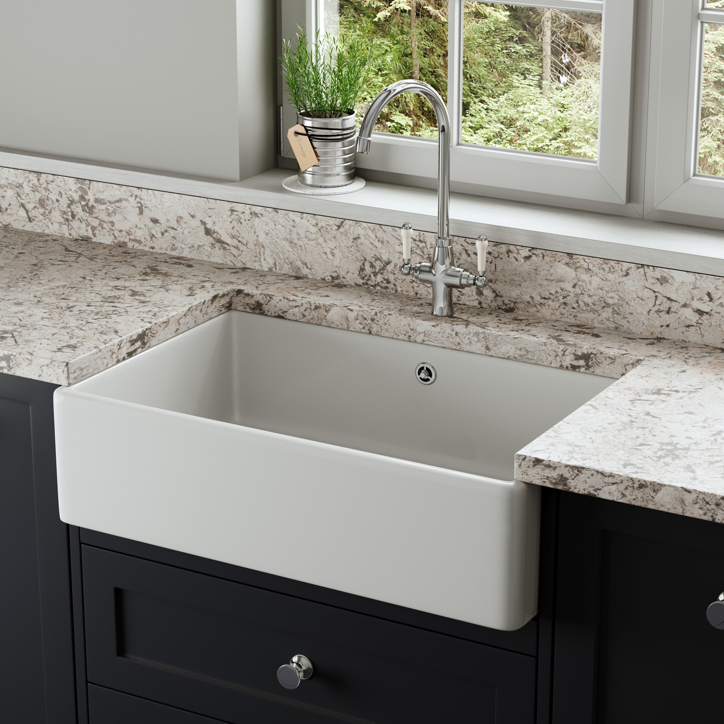 Butler & Rose Large Belfast / Butler Ceramic Fireclay Kitchen Sink - 795 x 500mm