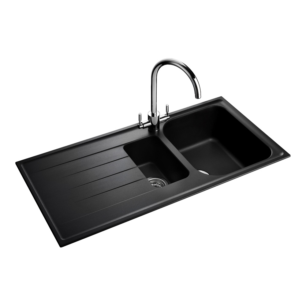 Rangemaster Amethyst Igneous Granite 1.5 Bowl Kitchen Sink with Reversible Drainer & Waste Kit - 1000 x 500mm