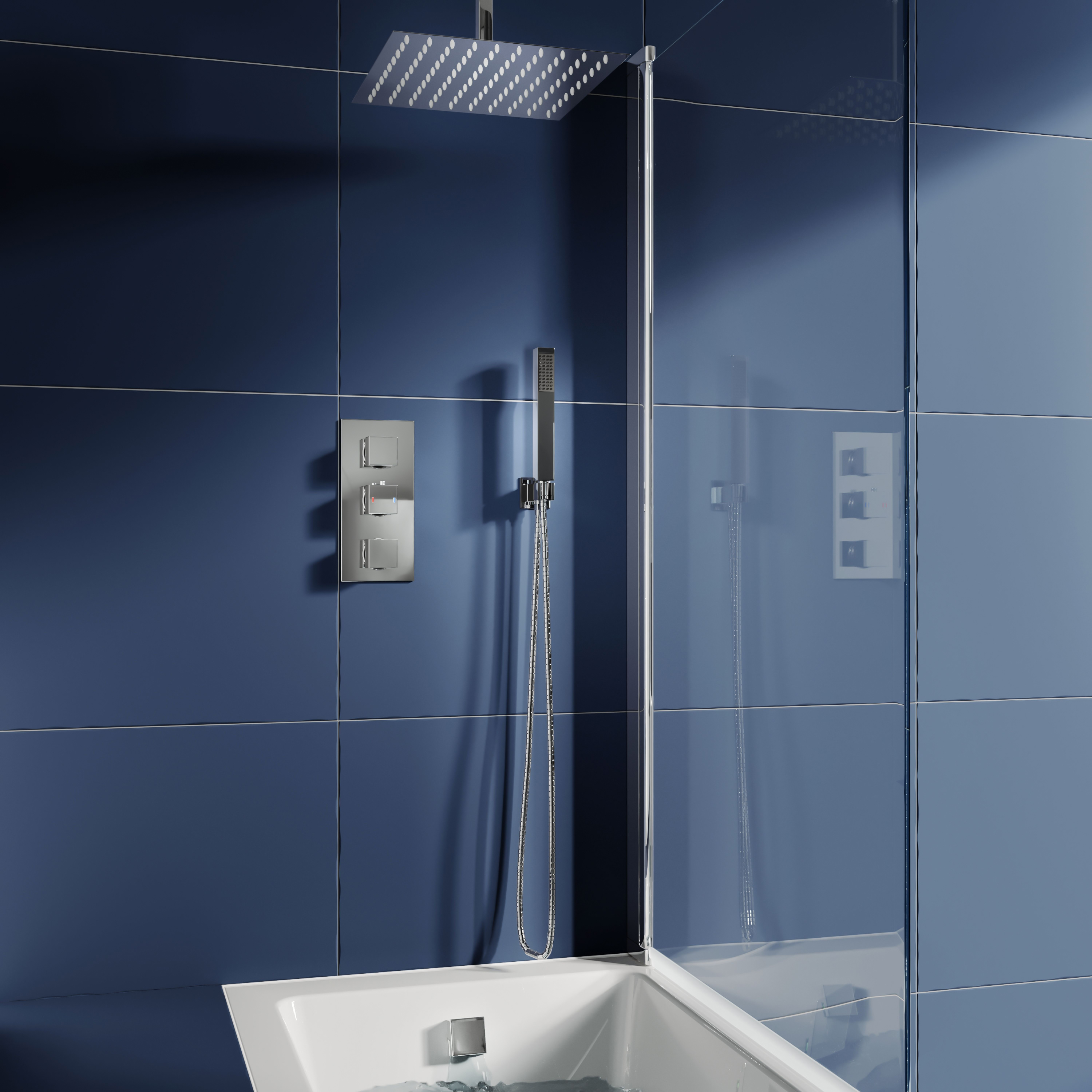 Carter Concealed Shower Valve, Fixed Shower Head, Handset & Overflow Bath Filler