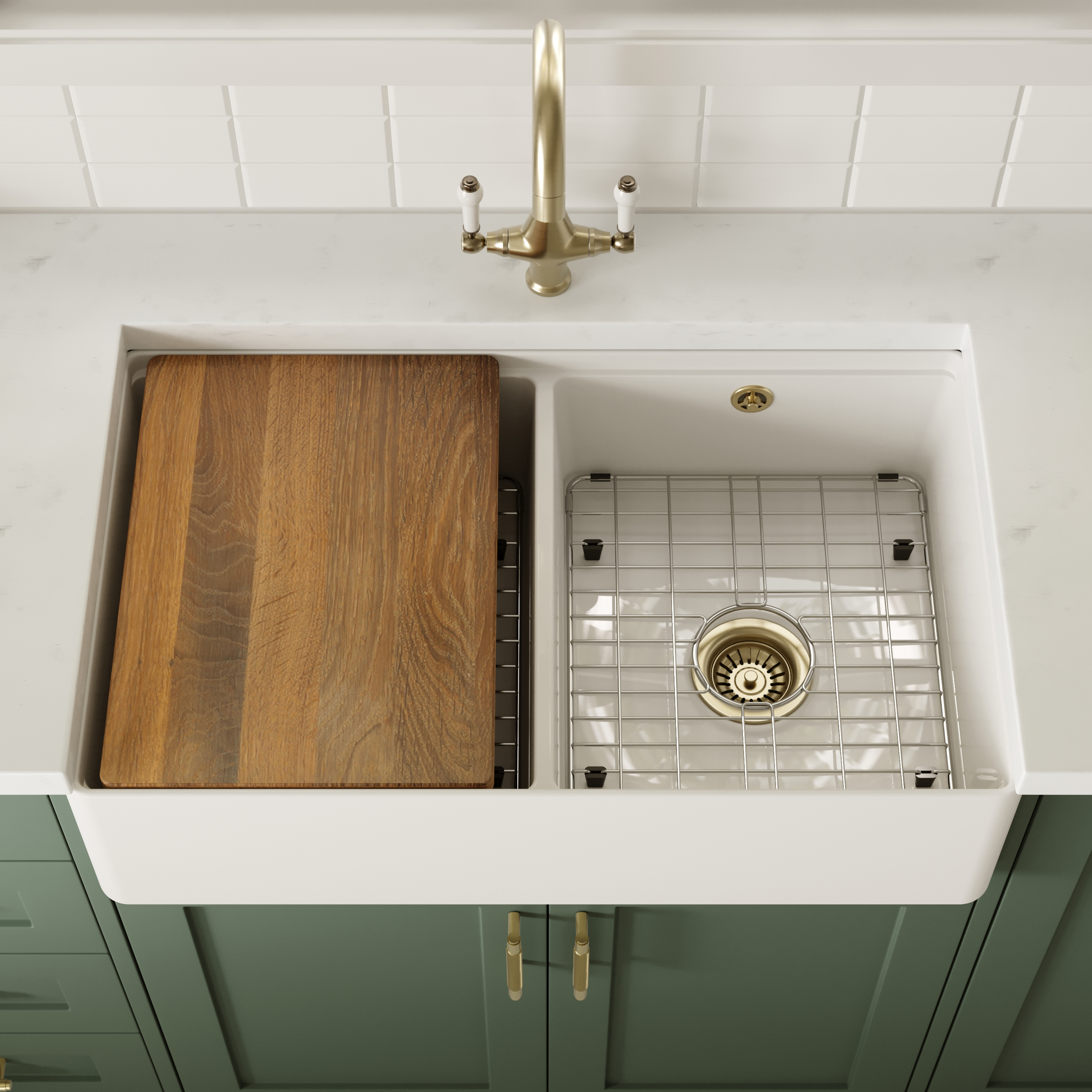 Butler & Rose Ceramic Fireclay Workstation Double Belfast Kitchen Sink & Accessories - 795 x 500mm