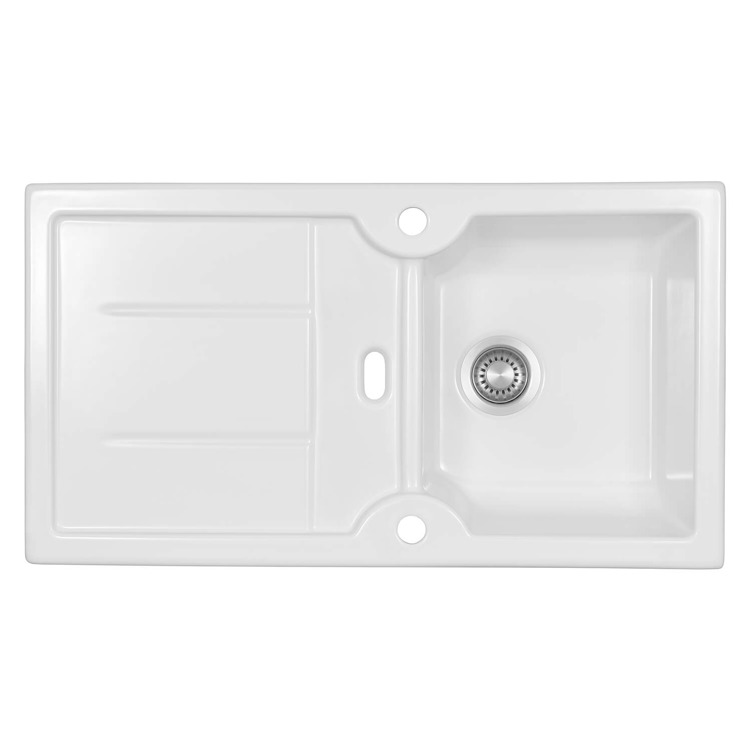 Thomas Denby Harmony XW 1 Bowl Ceramic Kitchen Sink & Presto Automatic Waste with Reversible Drainer - 915 x 500mm